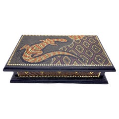 Antique Box Casket Australien Aboriginal Oil Painting of a Lizard