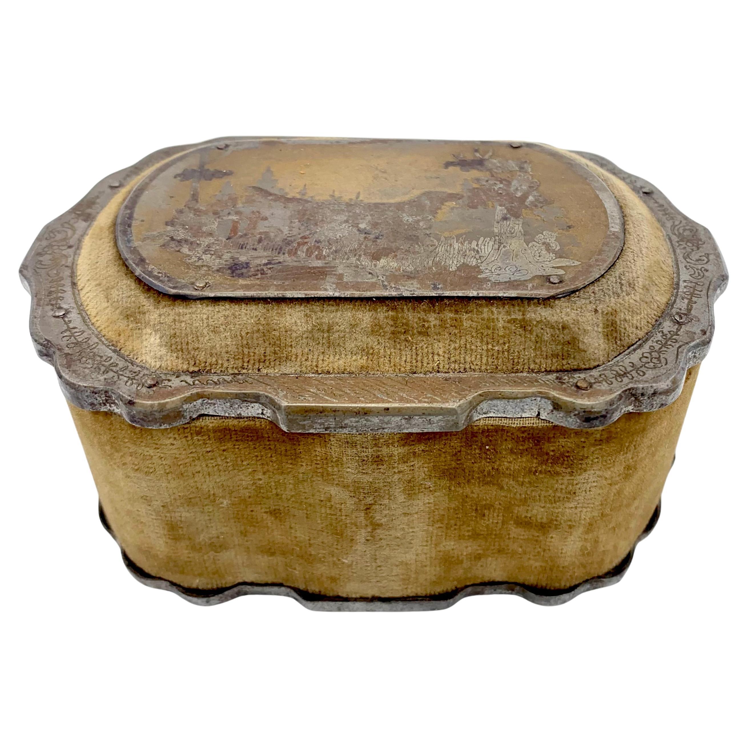 Caja Antigua Perro Token De Fidelidad + Amistad Acero Pulido Terciopelo Cuero