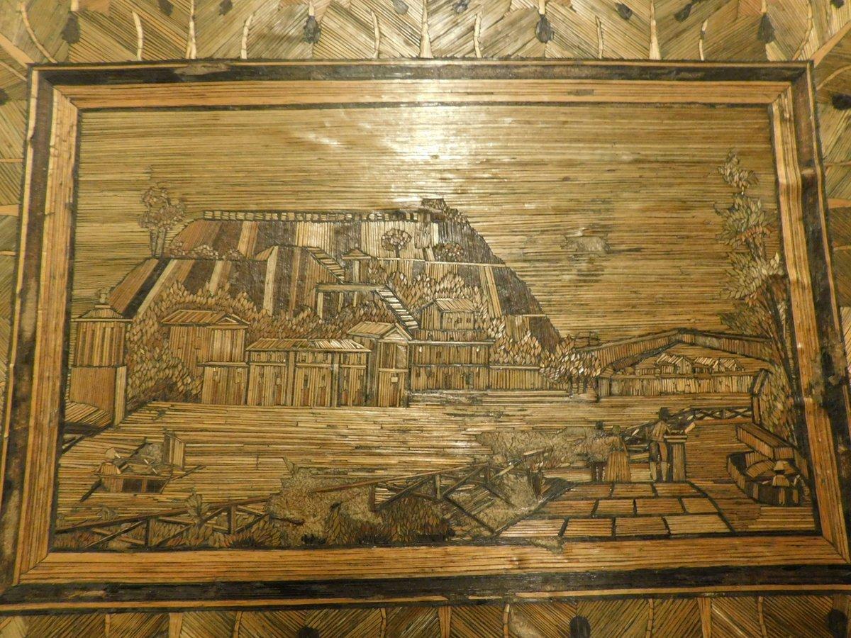 Caja antigua en marquetería de hilos de paja, paisajes clásicos en todos los lados, '800 Italia Hecho a mano en venta