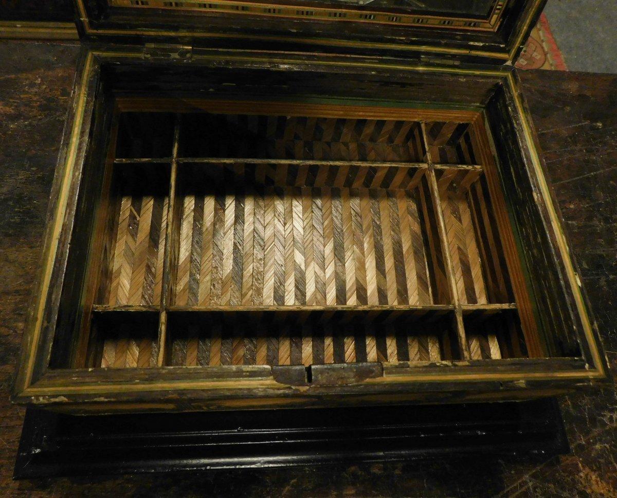 Caja antigua en marquetería de hilos de paja, paisajes clásicos en todos los lados, '800 Italia en venta 1