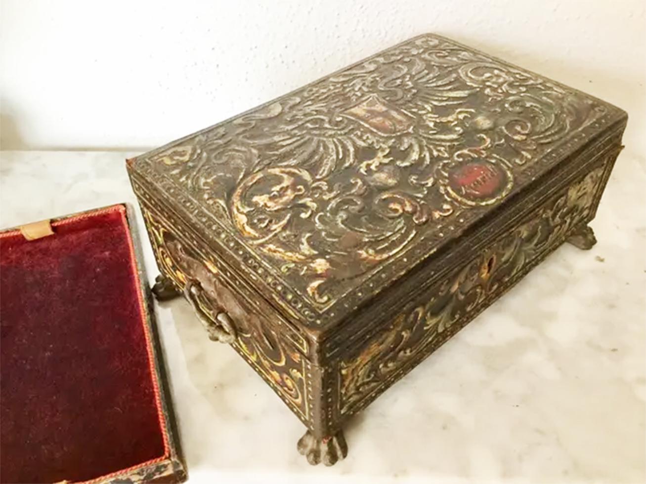 Other Box Lined with Hand-Embossed Leather 'Cordoman' and Silk Velvet, 18th Century