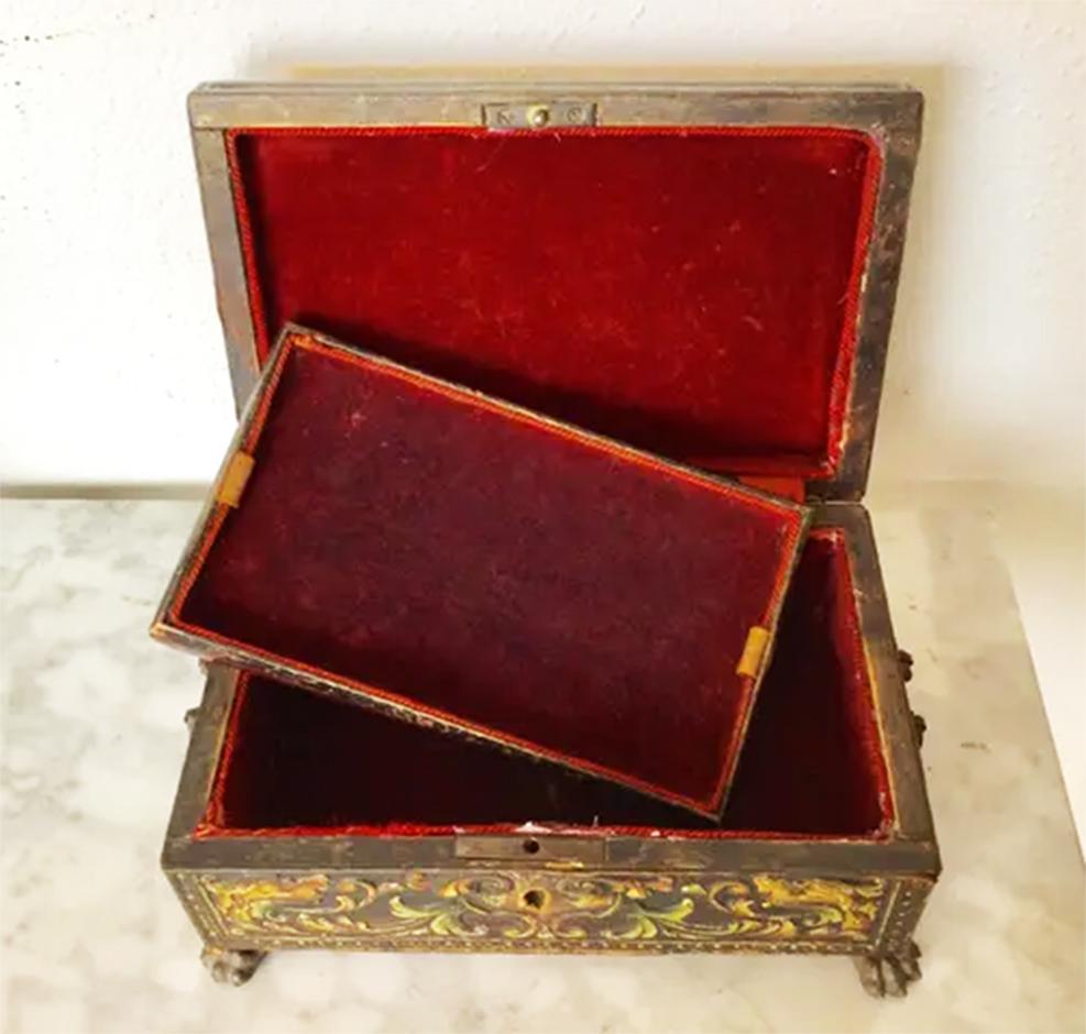 Spanish Box Lined with Hand-Embossed Leather 'Cordoman' and Silk Velvet, 18th Century