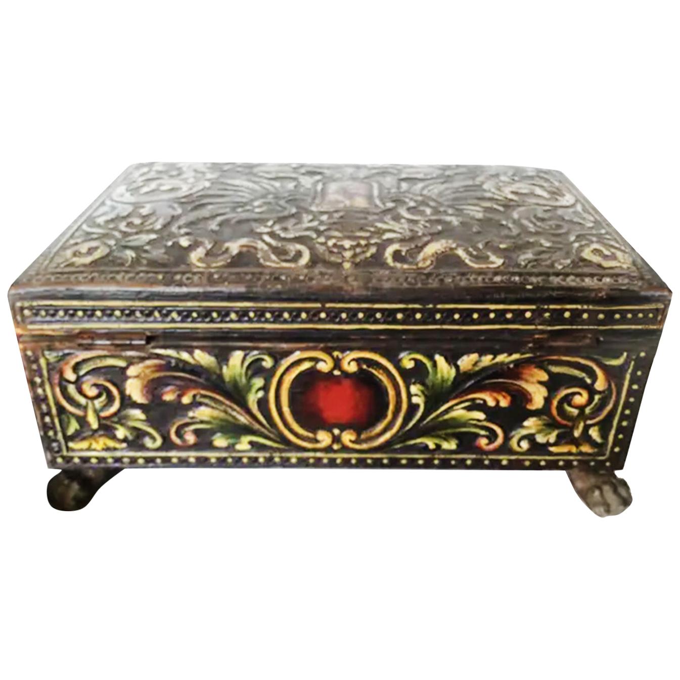 Box Lined with Hand-Embossed Leather 'Cordoman' and Silk Velvet, 18th Century