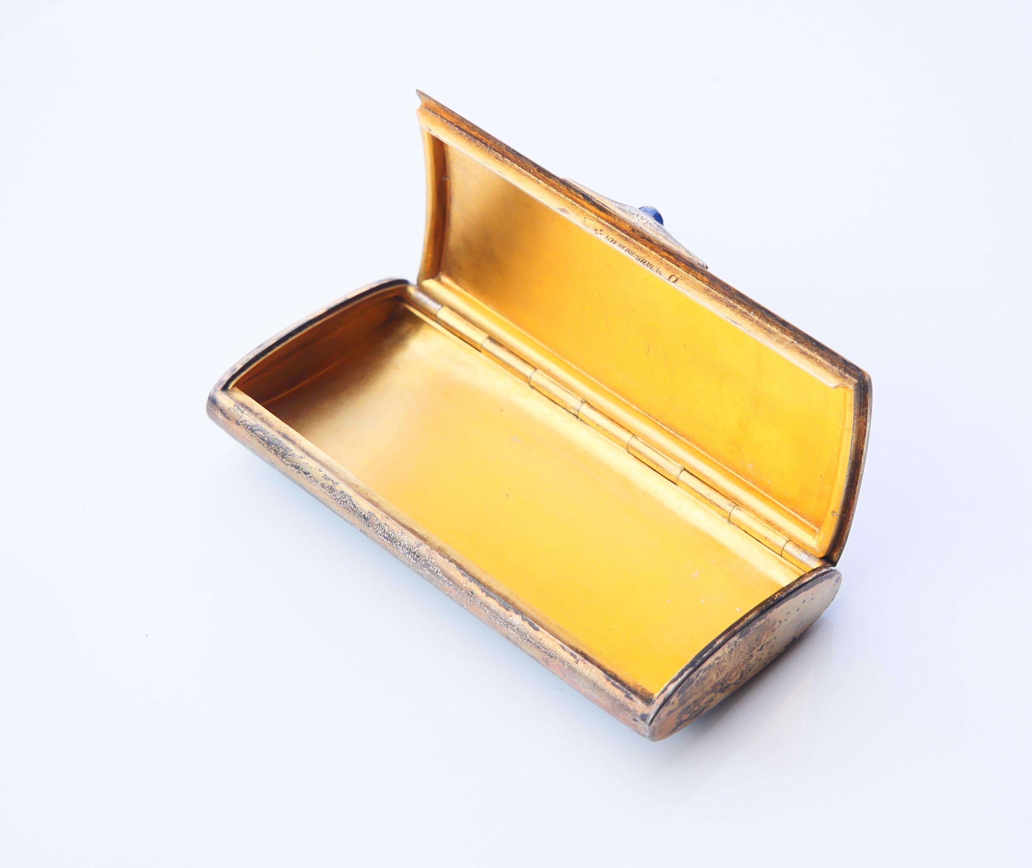 Boîte ancienne naturelle Saphir Bleu Guilloché Émail Doré Argent Sterling / 125 gr en vente 7
