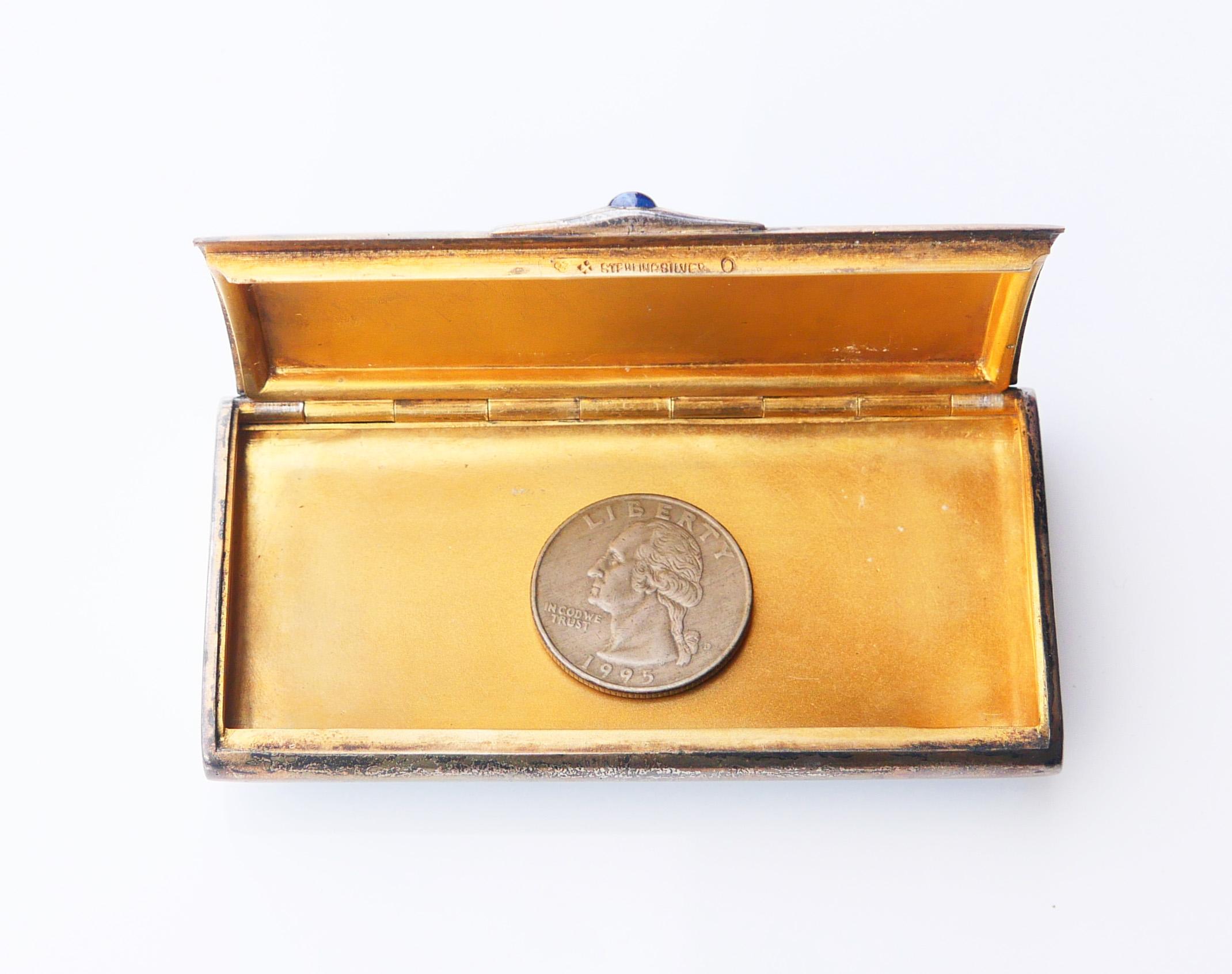 Boîte ancienne naturelle Saphir Bleu Guilloché Émail Doré Argent Sterling / 125 gr en vente 8