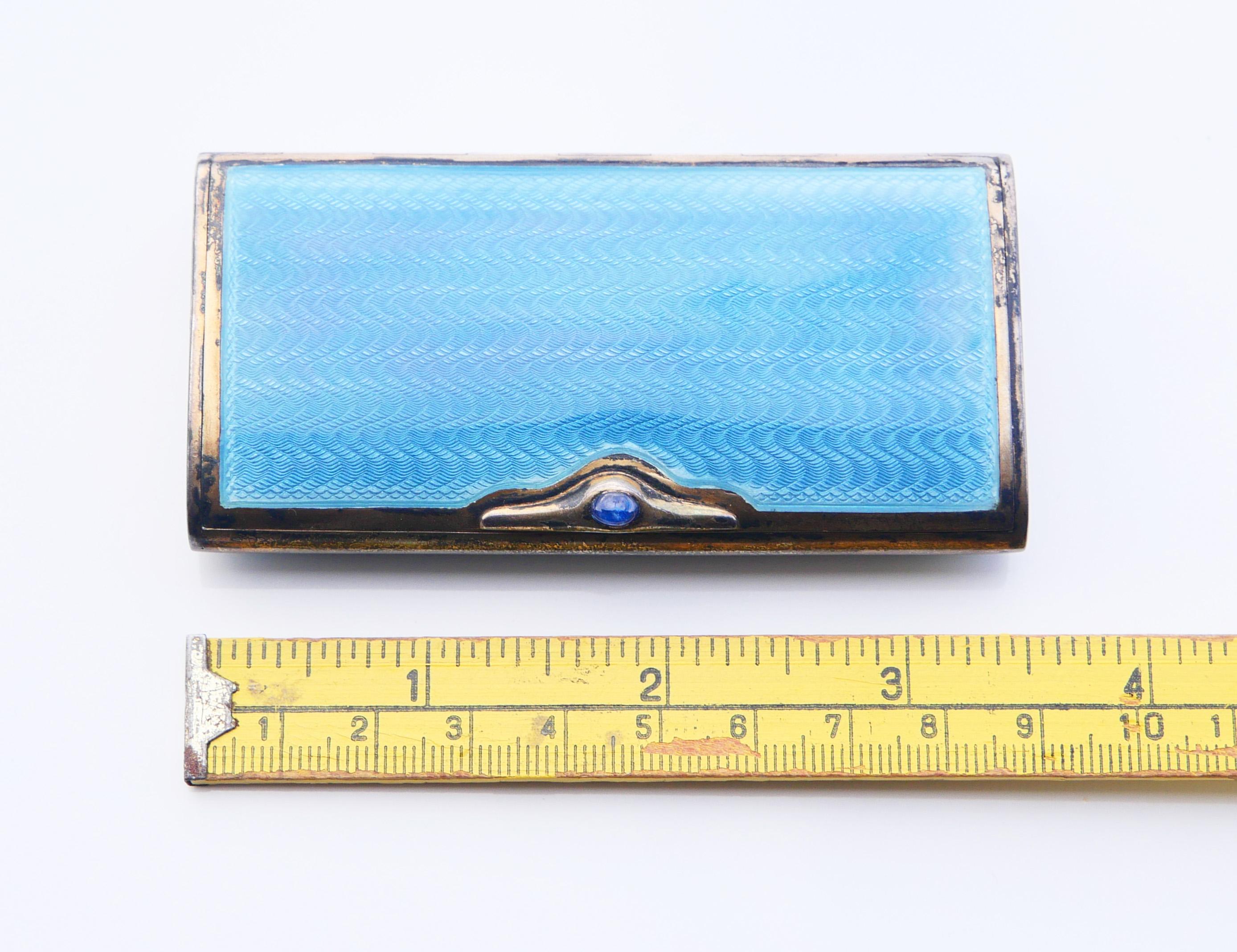 Boîte ancienne naturelle Saphir Bleu Guilloché Émail Doré Argent Sterling / 125 gr en vente 9