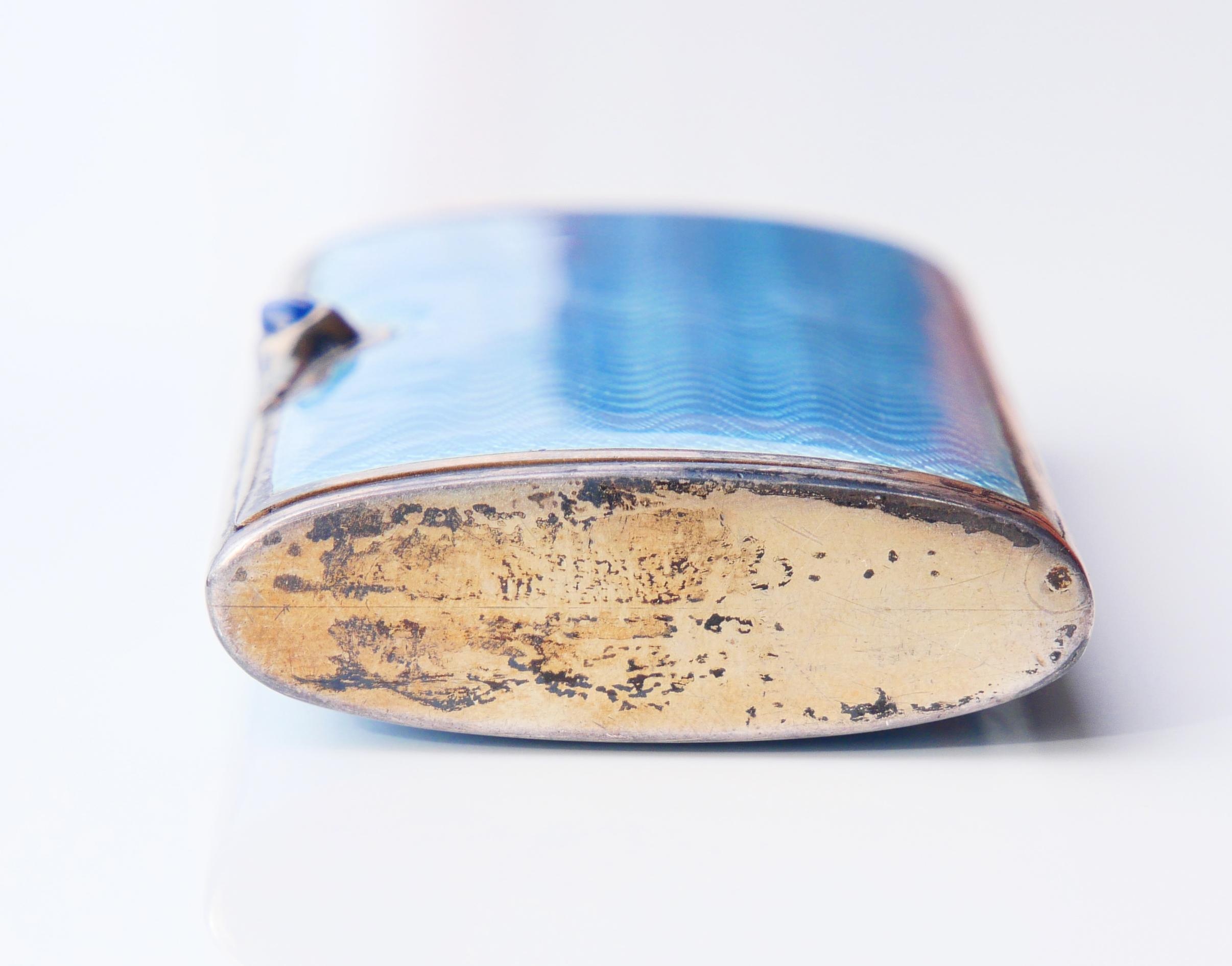 Boîte ancienne naturelle Saphir Bleu Guilloché Émail Doré Argent Sterling / 125 gr Unisexe en vente