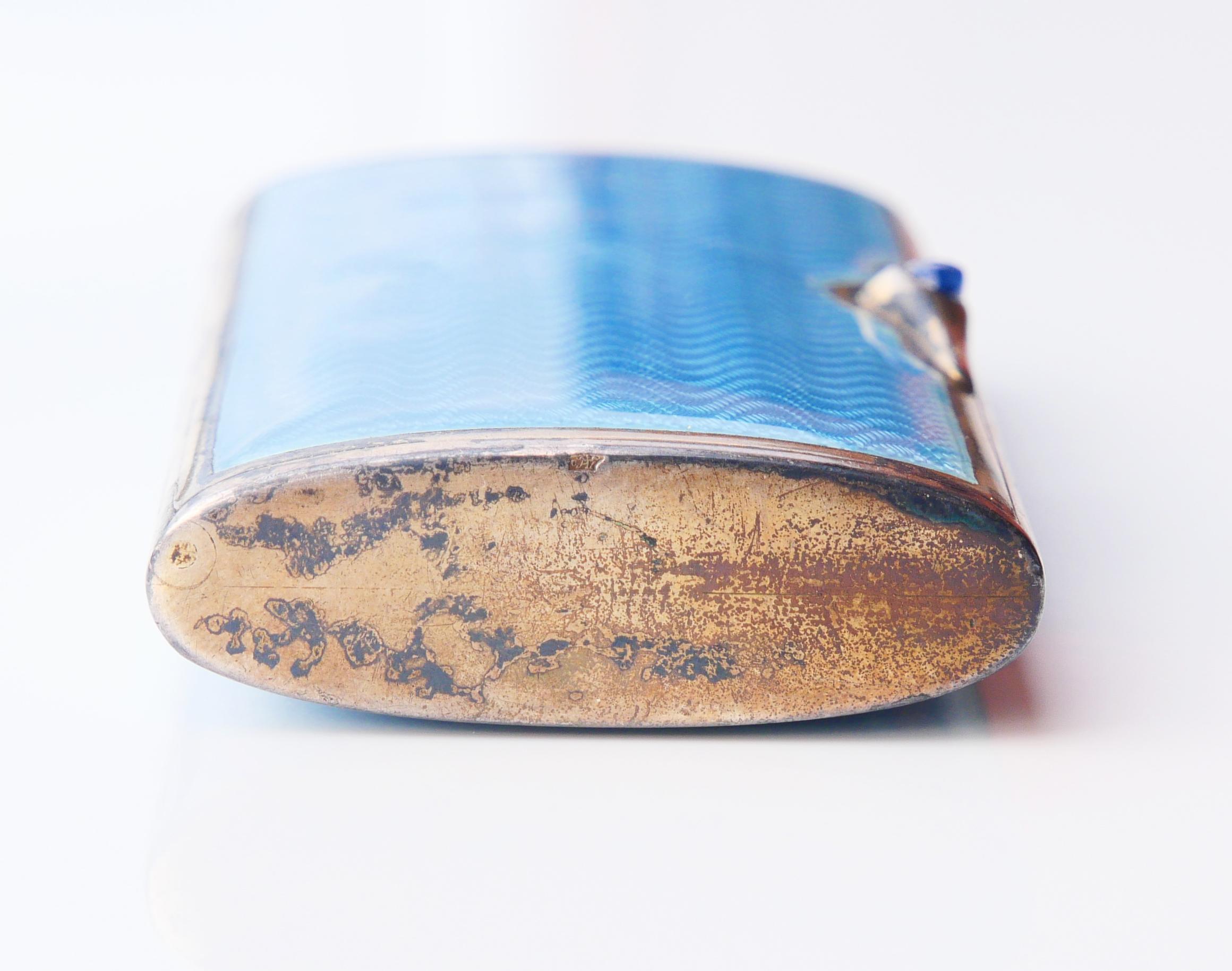 Boîte ancienne naturelle Saphir Bleu Guilloché Émail Doré Argent Sterling / 125 gr en vente 1