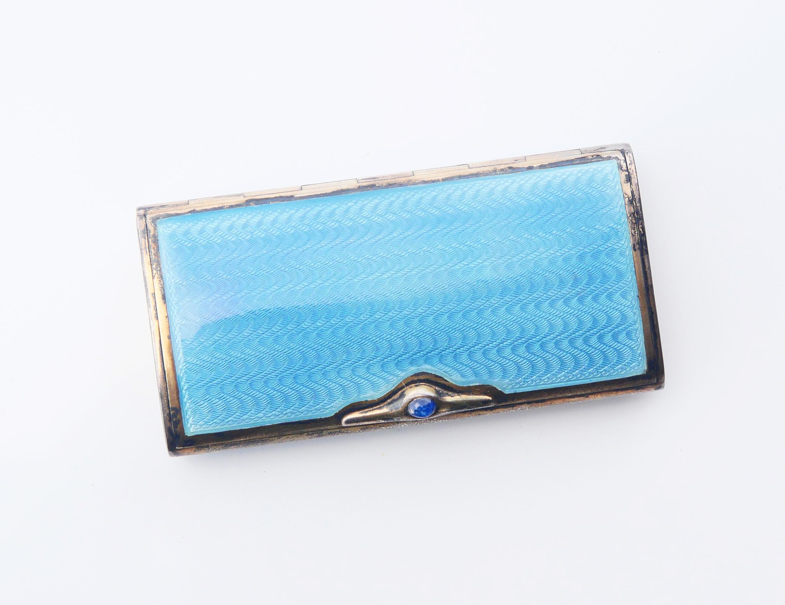 Boîte ancienne naturelle Saphir Bleu Guilloché Émail Doré Argent Sterling / 125 gr en vente 4