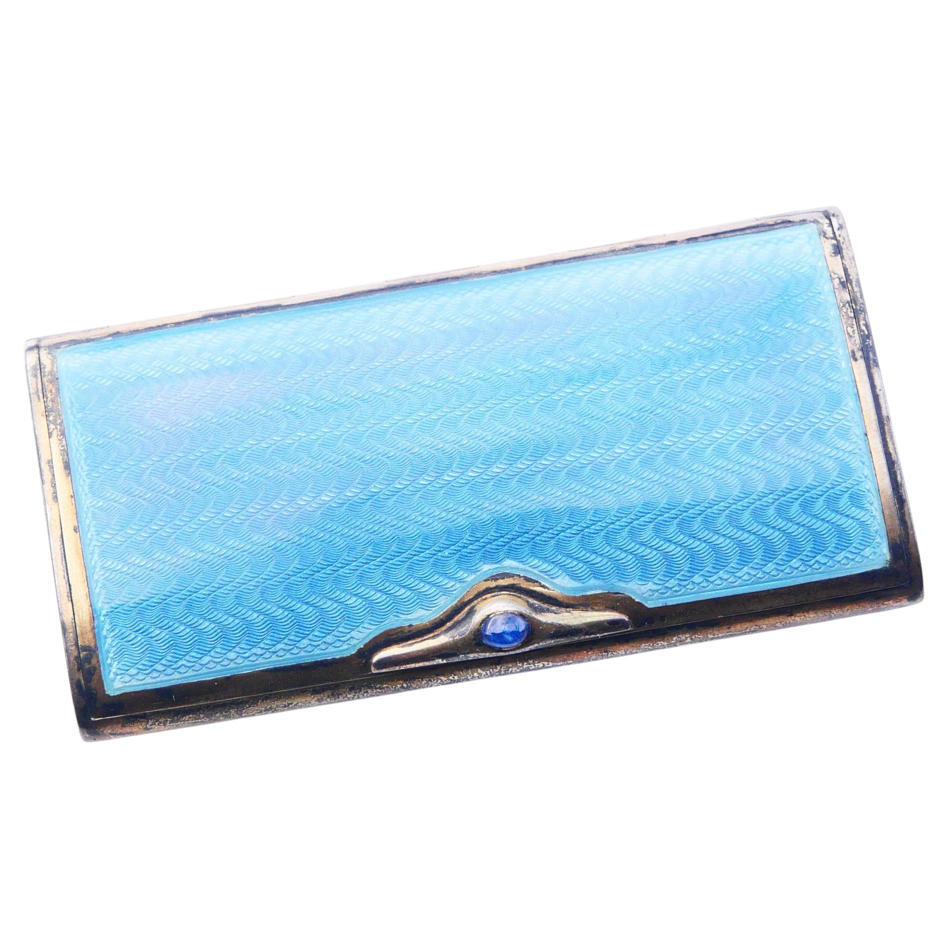 Boîte ancienne naturelle Saphir Bleu Guilloché Émail Doré Argent Sterling / 125 gr en vente