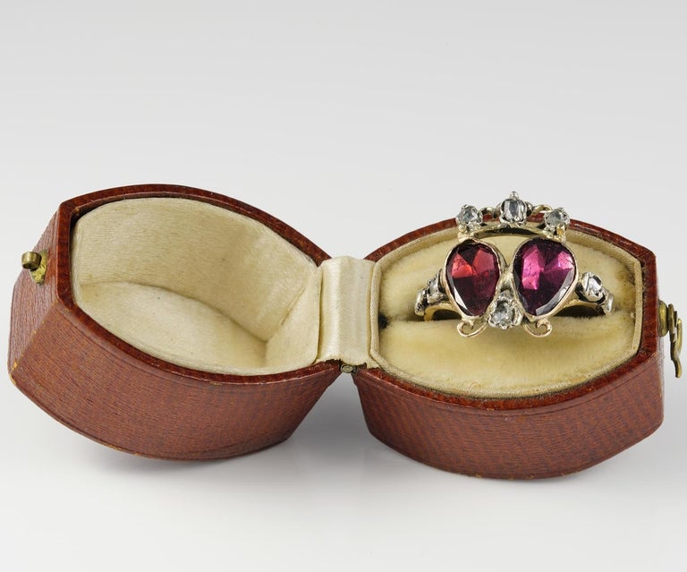 Antique Boxed Crowned Double Heart and Diamond Ring For Sale at 1stDibs antique double