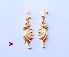 Antique boxed Dangle Earrings solid 18K Gold / 7.76 gr