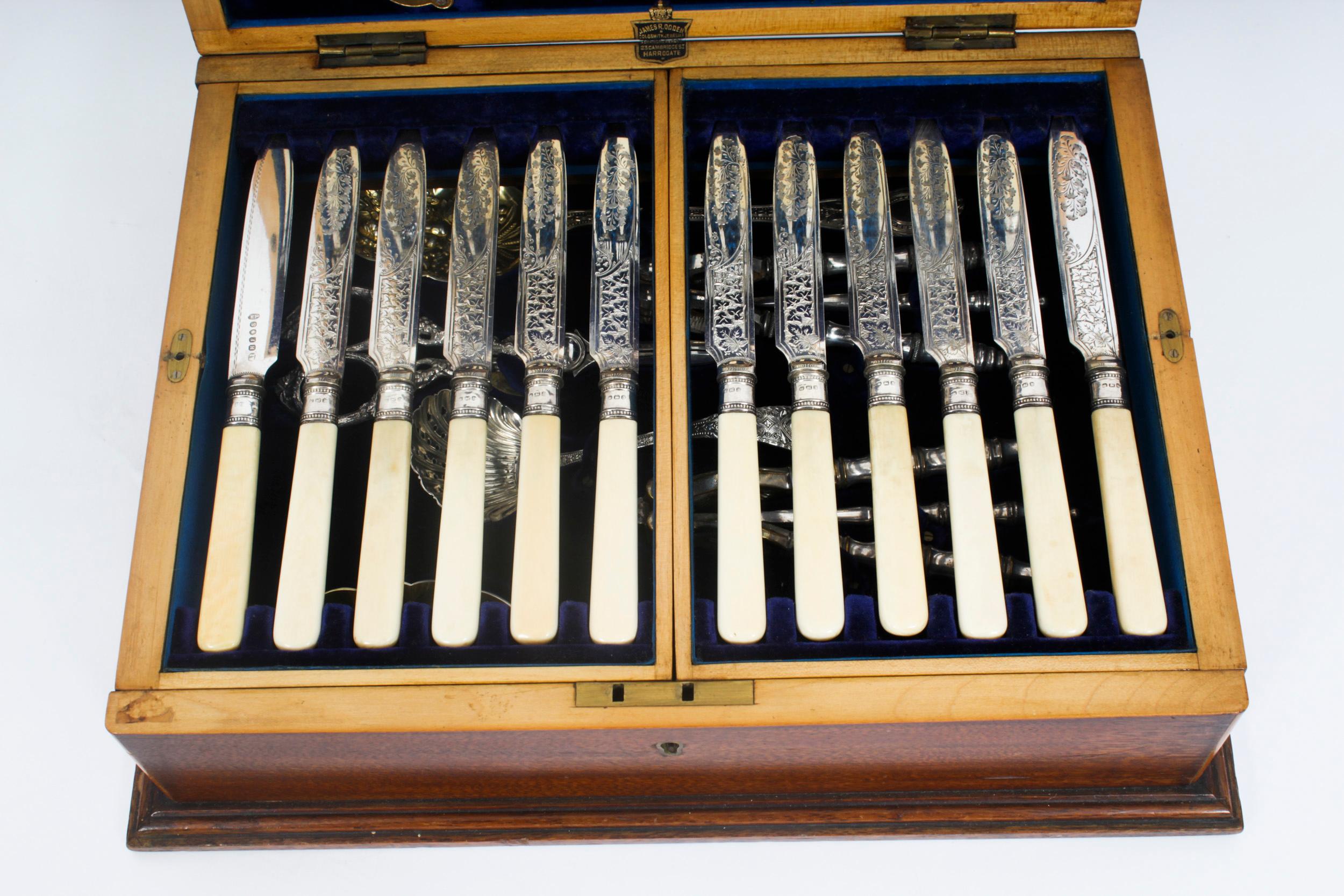 Late 19th Century Antique Boxed Fruit Set Forks Knives Nutcrackers, Grape Scissors Etc 19th C