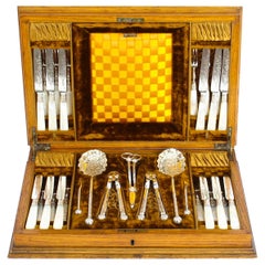 Used Boxed Fruit Set Forks Knives Nutcrackers, Grape Scissors Etc, 19th Century