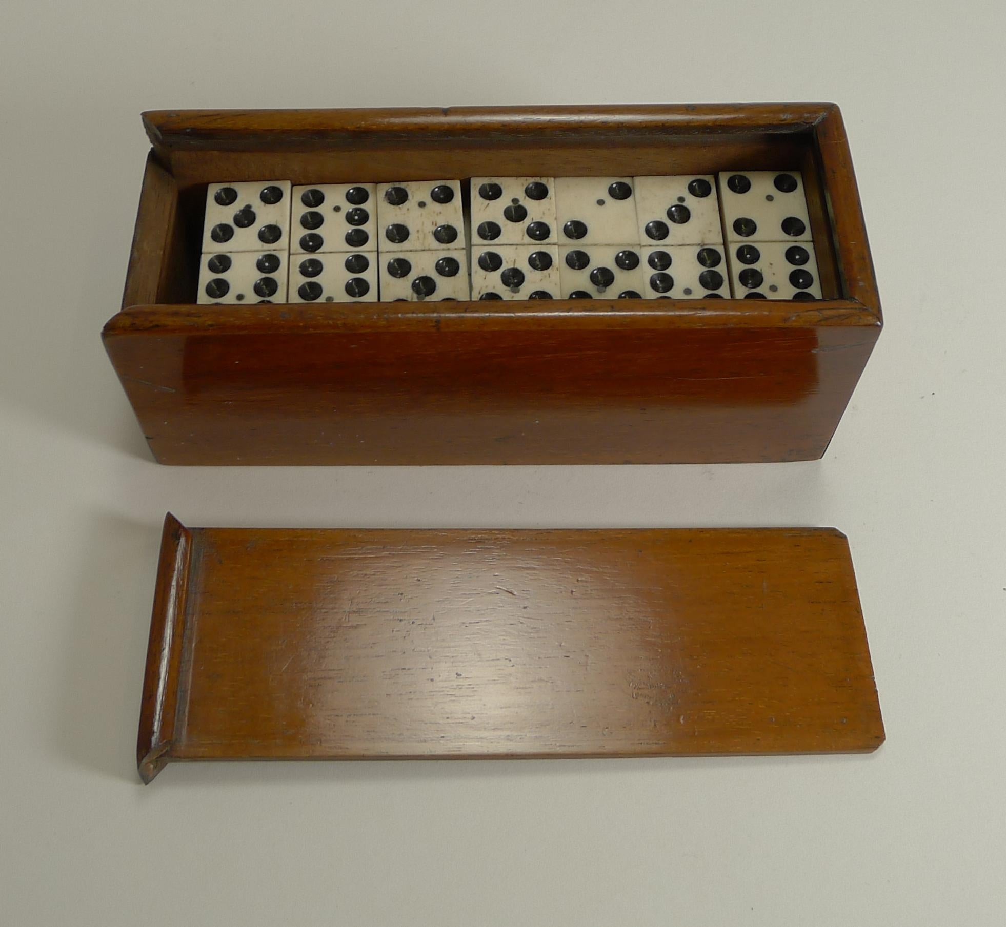 Antique Boxed Set English Bone and Ebony Dominoes, circa 1910 2