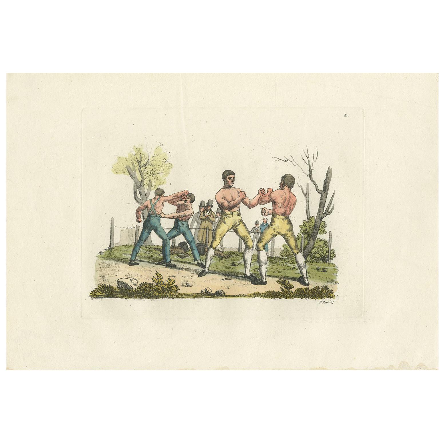 Antique Boxing Print by Raineri, 1819