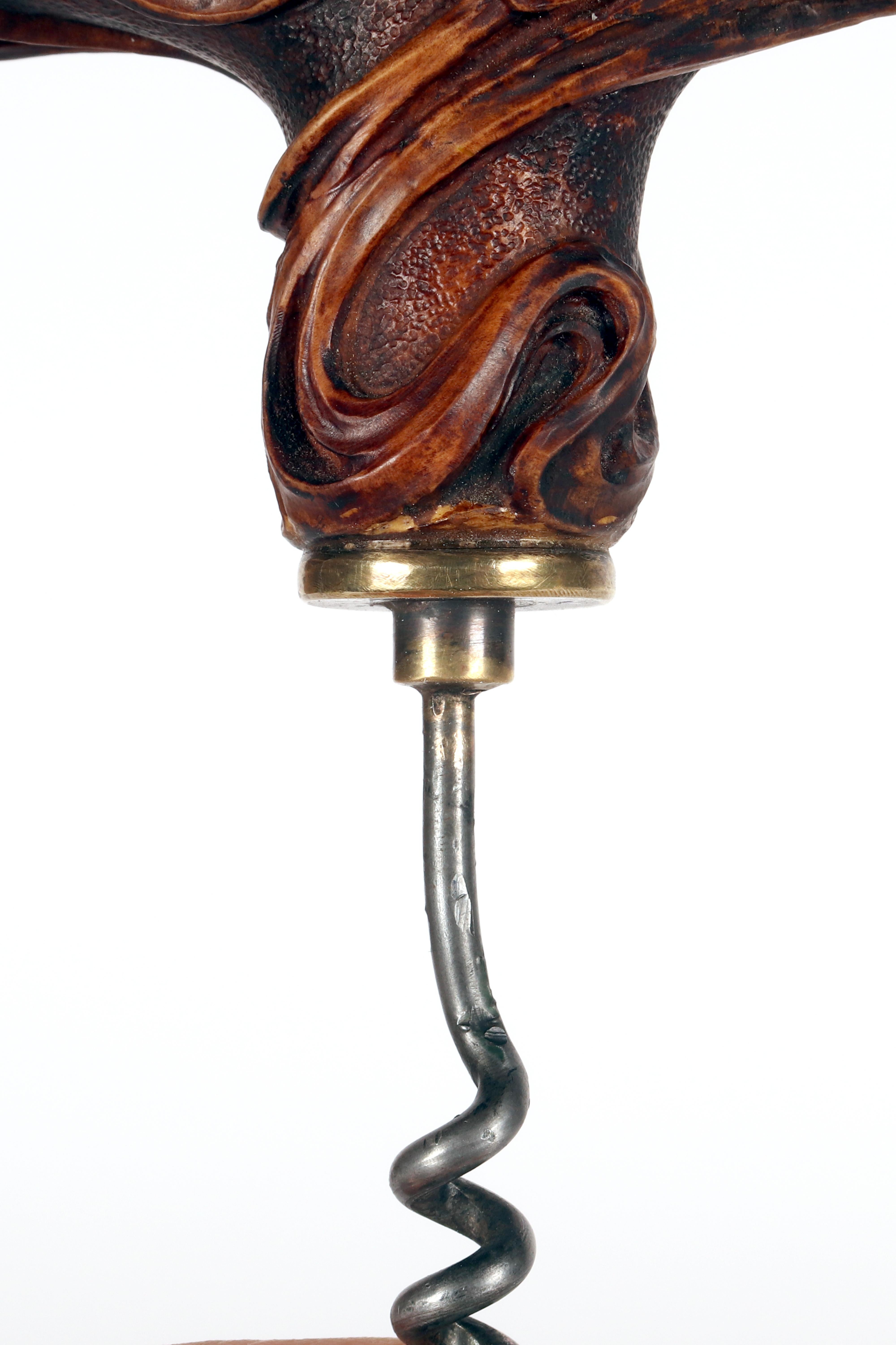 Antique boxwood Art Nouveau corkscrew, France 1900. For Sale 4
