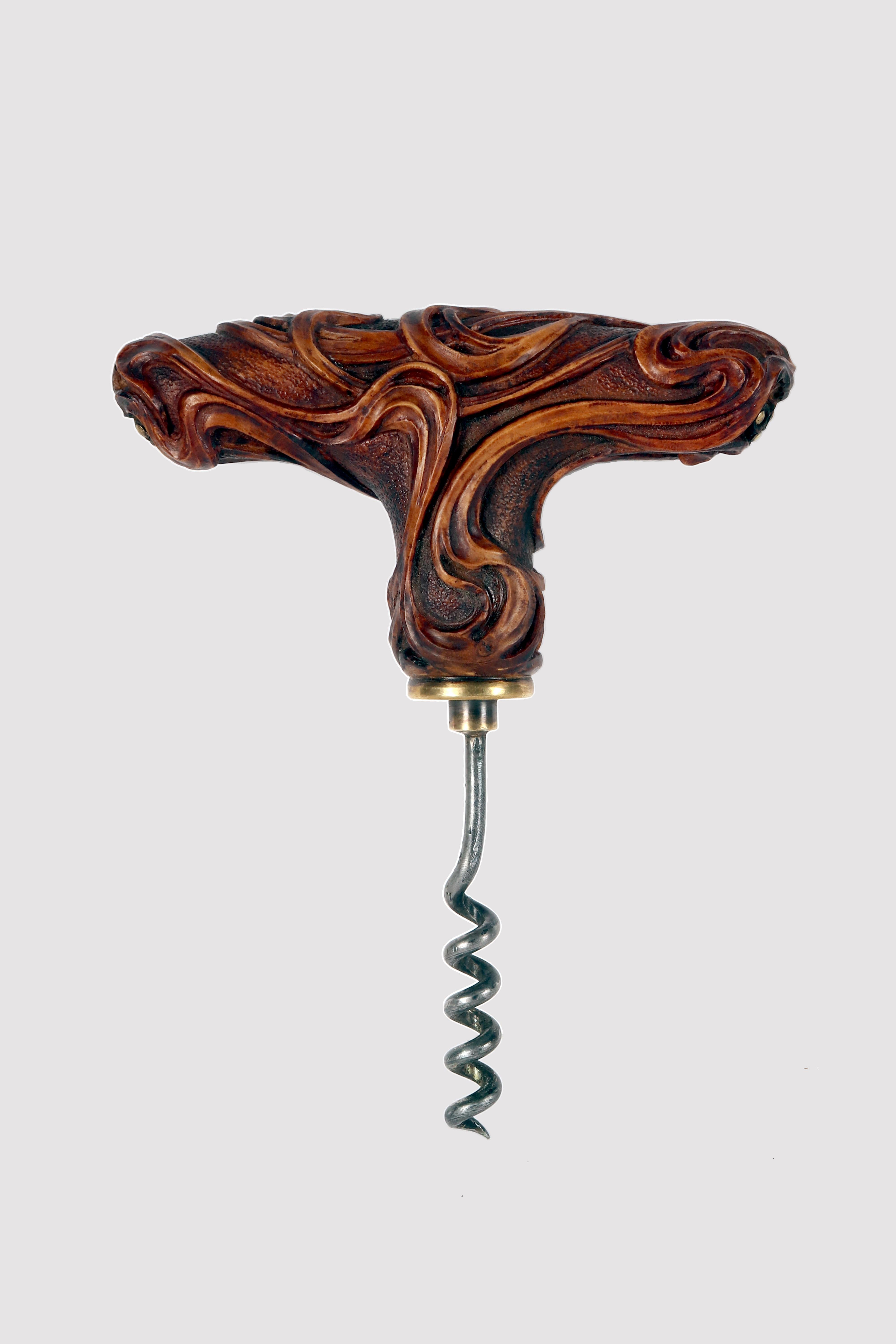 French Antique boxwood Art Nouveau corkscrew, France 1900. For Sale