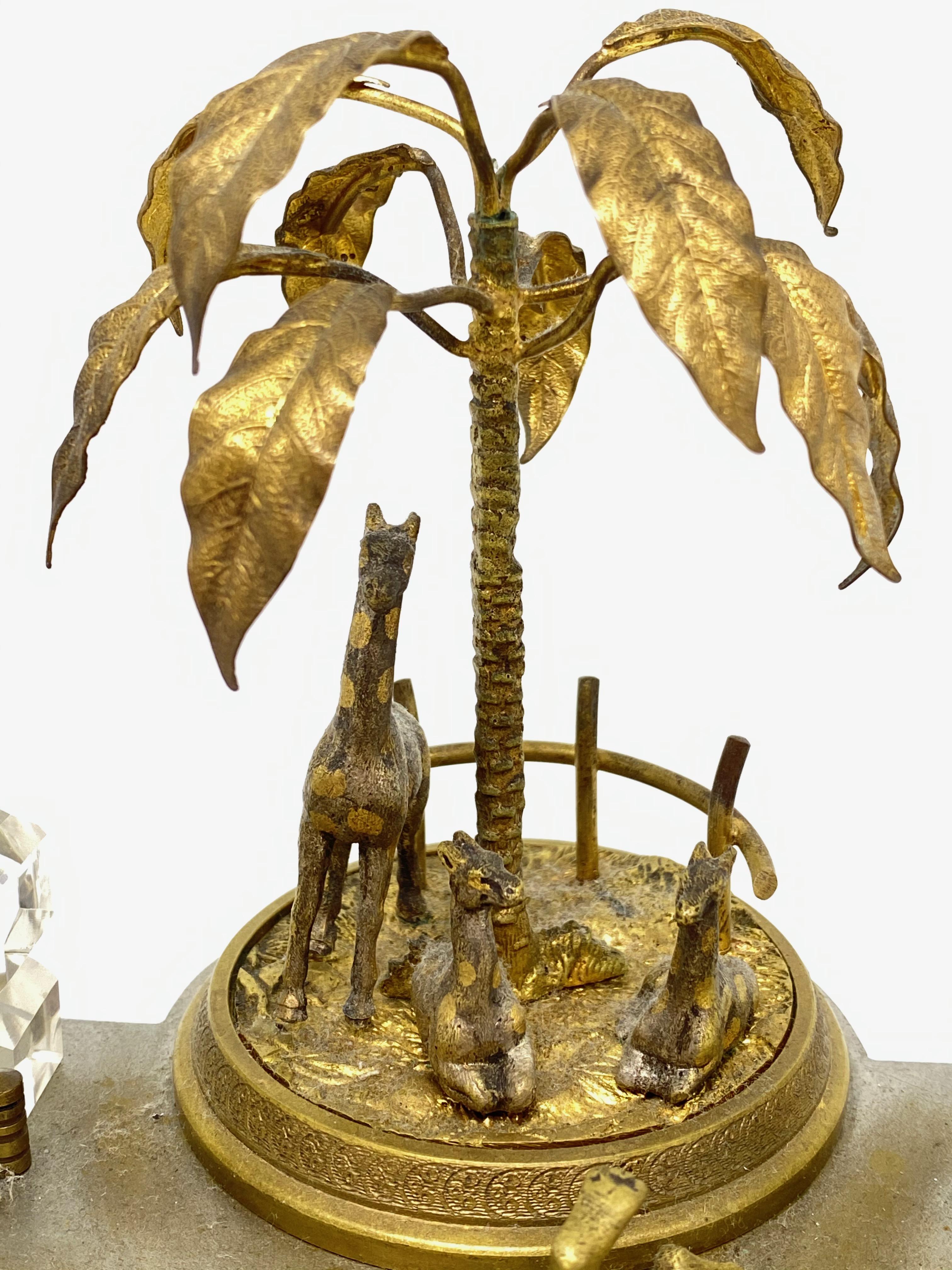 Antique Boy in Zoo Giraffe Tree Inkwell Metal and Crystal Glass, Austria, 1890s For Sale 2