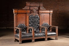 Antique B.P.O.E. Elk Lodge Tiger Oak Triple-Seat Bench