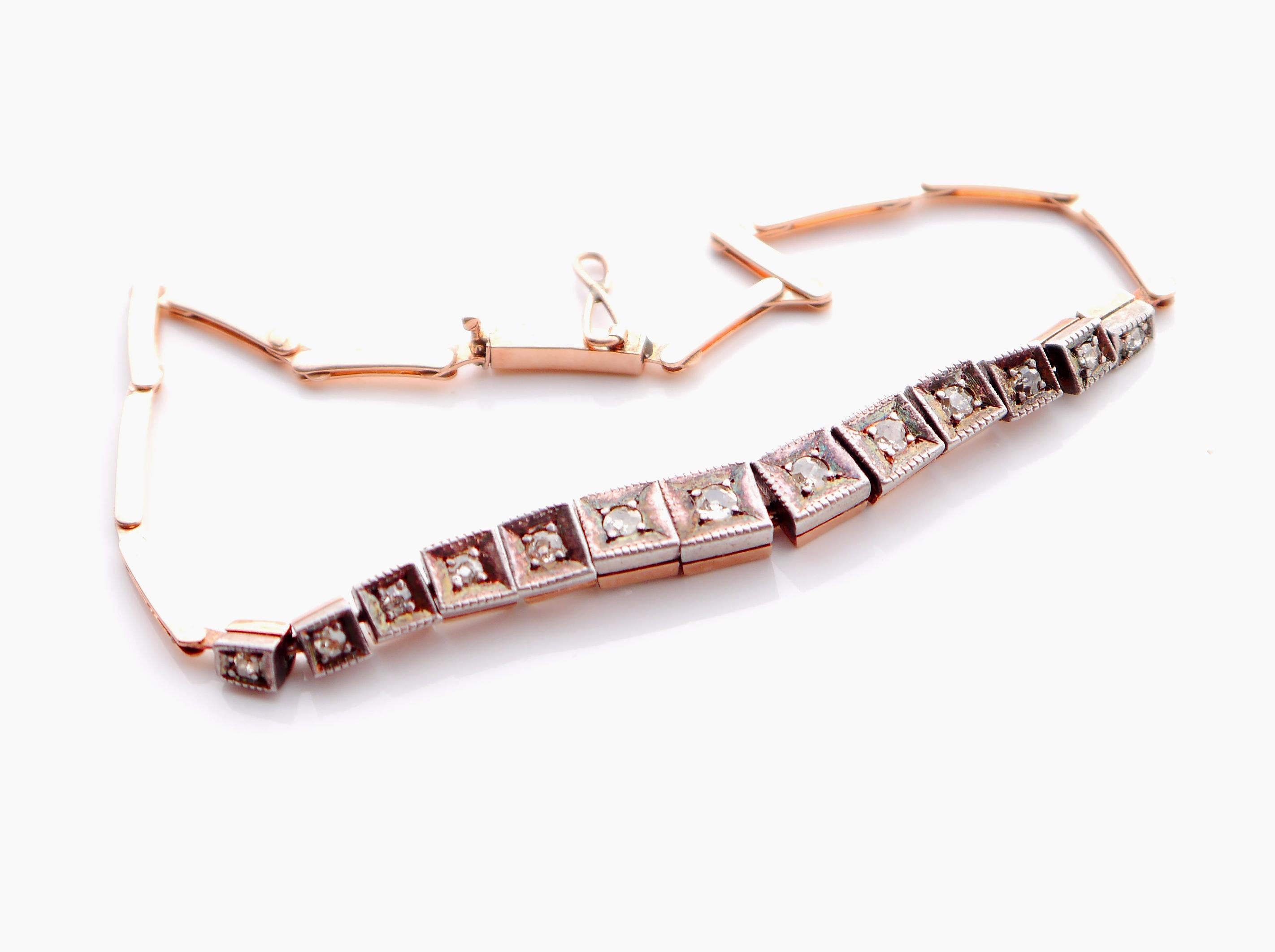 Antike Armband 0.7ctw Diamanten massiv Rose 18K Gold Silber/ 18cm/ 7.9gr Damen im Angebot