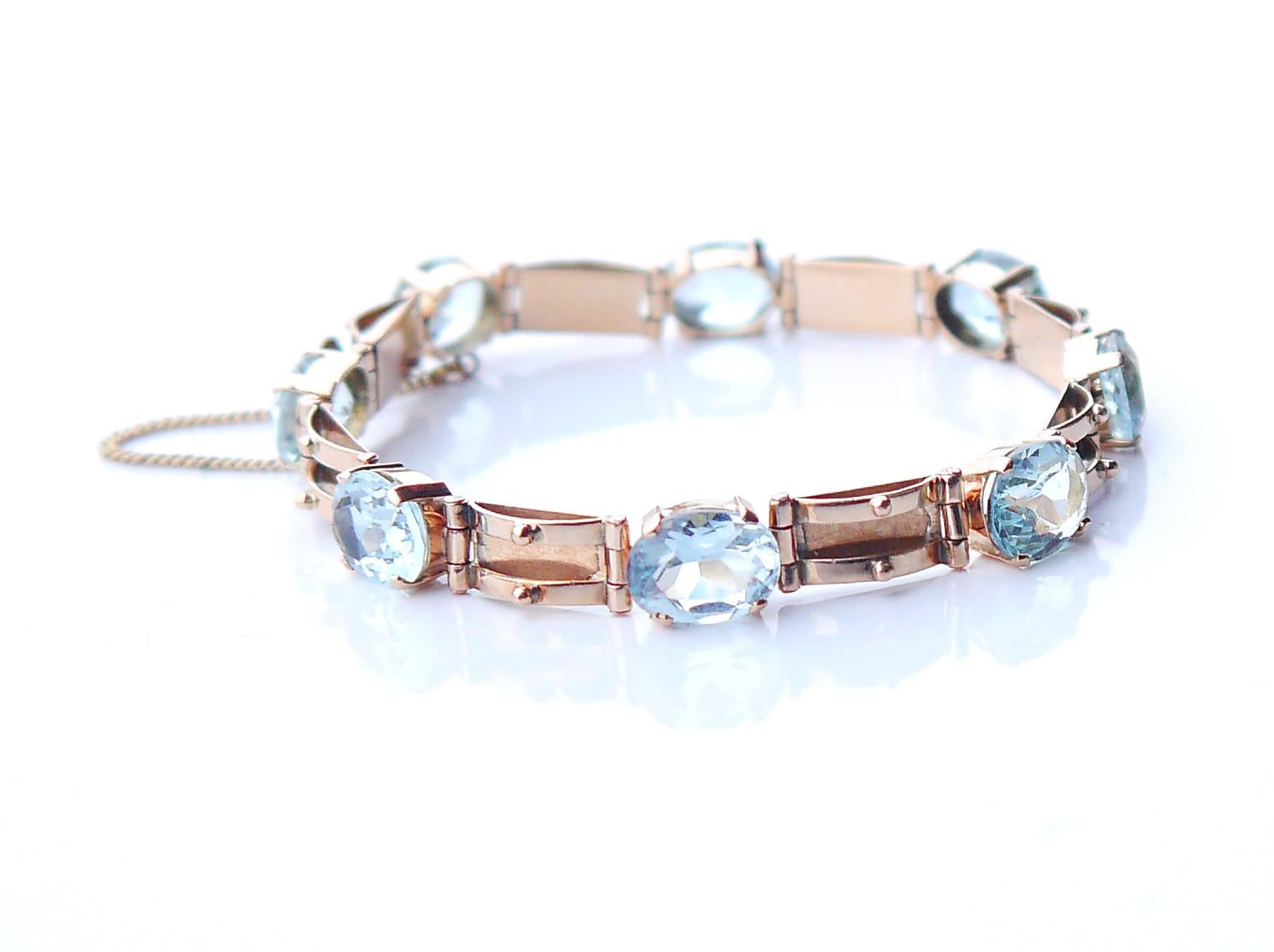 Art Nouveau Antique Bracelet 16 ct. natural Aquamarine solid 18K Gold /18 cm / 13.5 gr For Sale