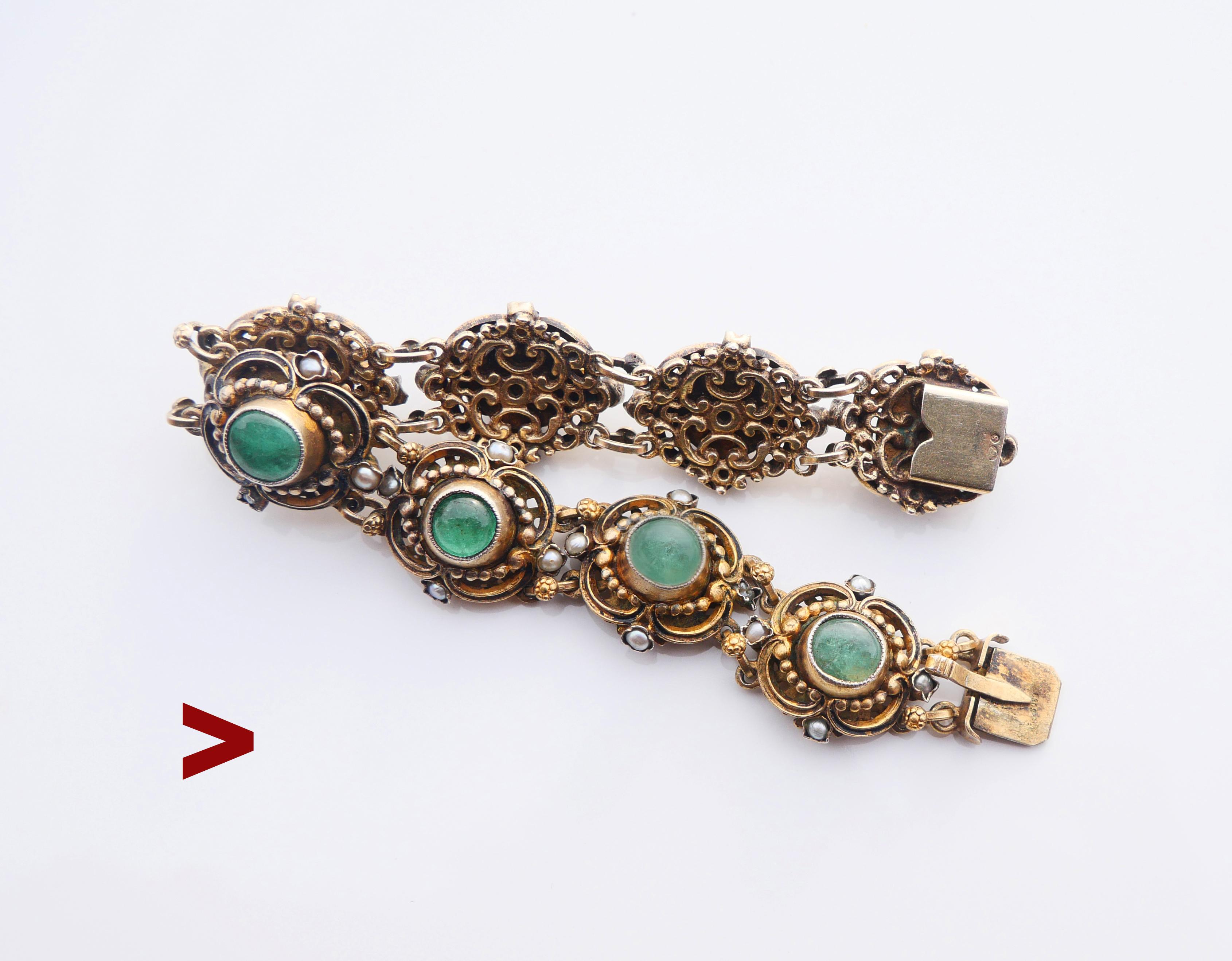 Antique Bracelet 20ctw natural Emeralds Seed Pearls Enamel/17cm/ 35gr 4