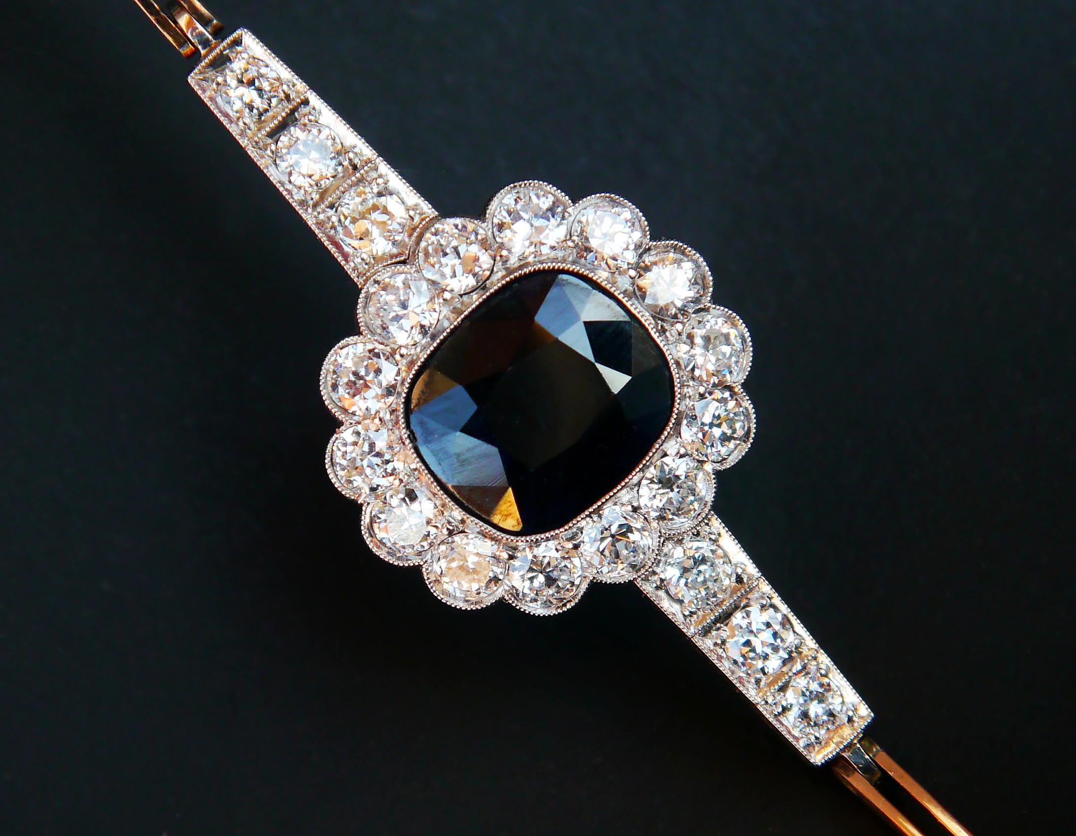 Antique Bracelet 5.5 ct Sapphire 2.3ctw Diamonds 18K Gold Platinum /17.7cm/9.4gr For Sale 5