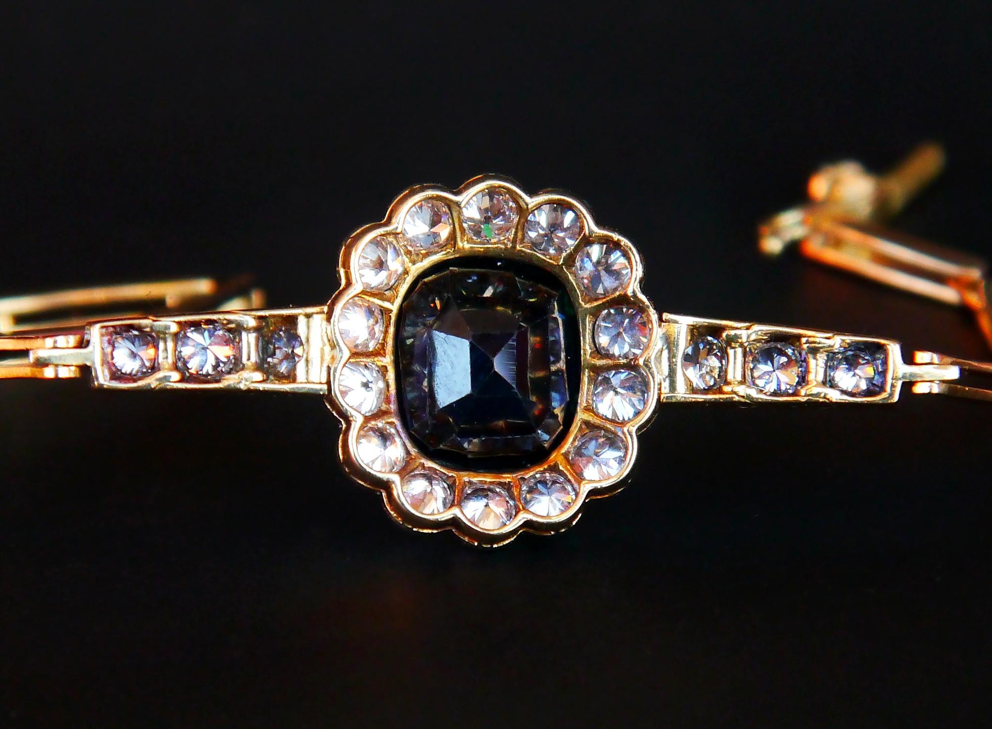 Antique Bracelet 5.5 ct Sapphire 2.3ctw Diamonds 18K Gold Platinum /17.7cm/9.4gr For Sale 6