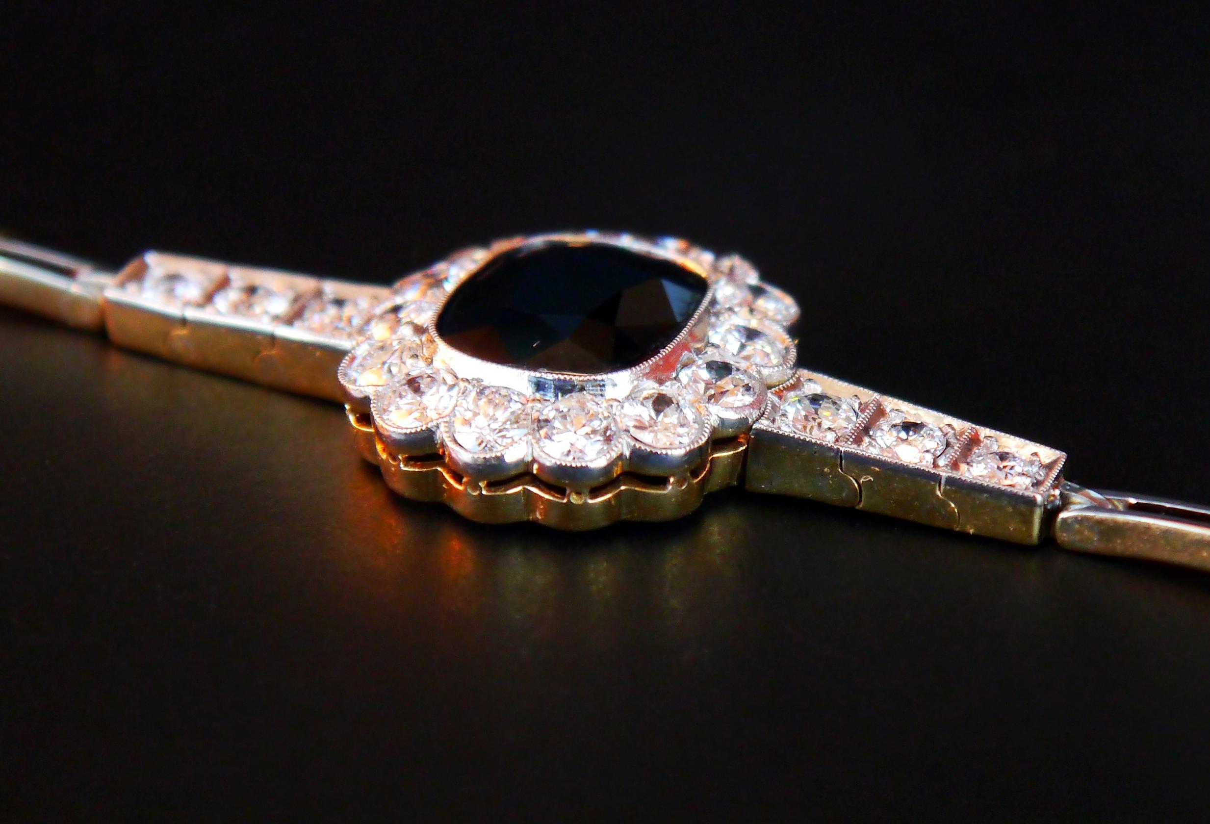Antique Bracelet 5.5 ct Sapphire 2.3ctw Diamonds 18K Gold Platinum /17.7cm/9.4gr For Sale 7