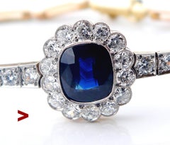Antique Bracelet 5.5 ct Sapphire 2.3ctw Diamonds 18K Gold Platinum /17.7cm/9.4gr