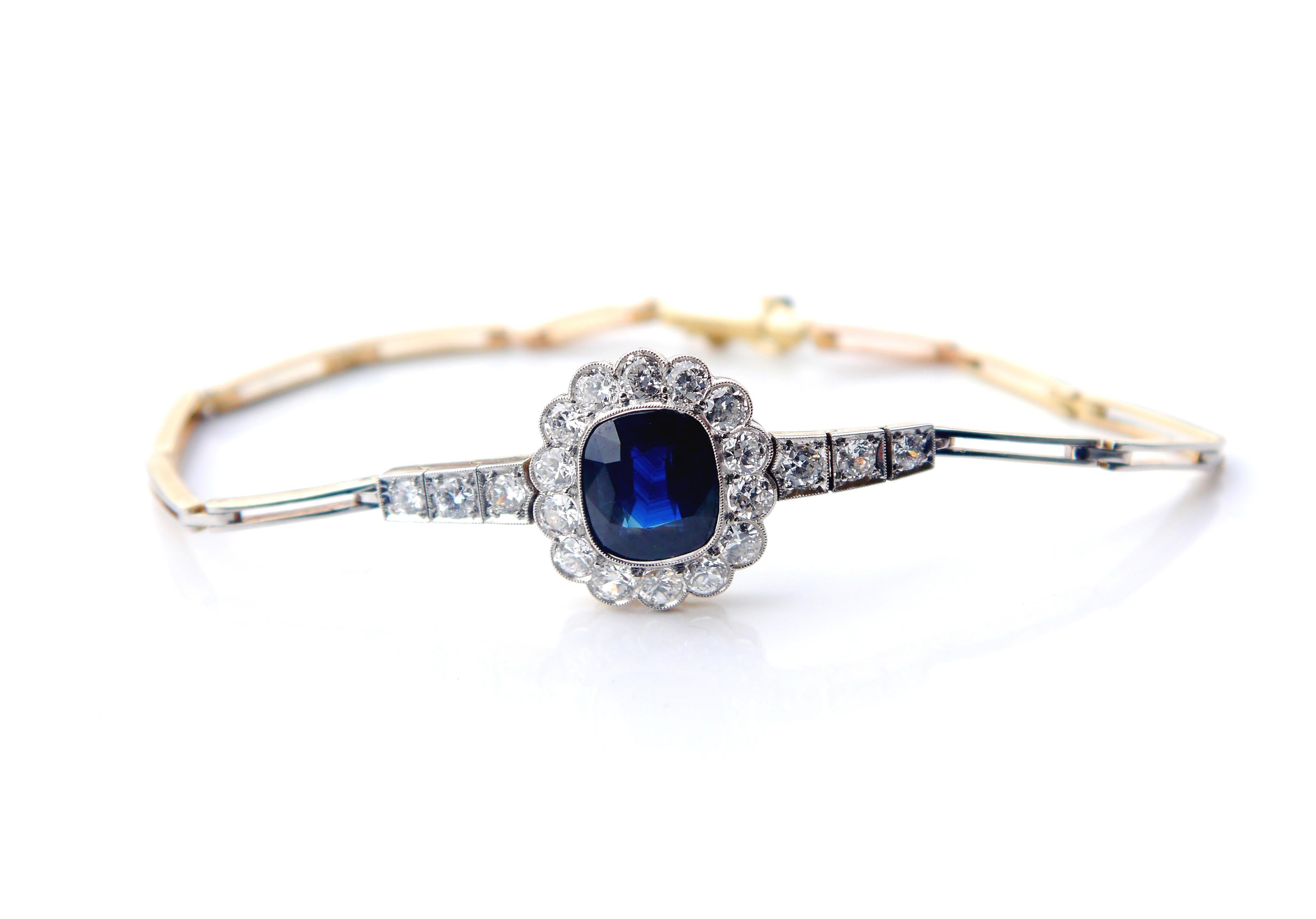Art Deco Antique Bracelet 5.5 ct Sapphire 2.3ctw Diamonds 18K Gold Platinum /17.7cm/9.4gr For Sale
