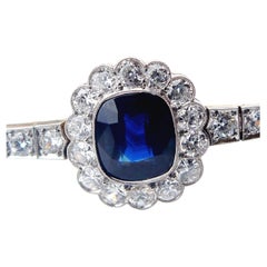 Vintage Bracelet 5.5 ct Sapphire 2.3ctw Diamonds 18K Gold Platinum /17.7cm/9.4gr