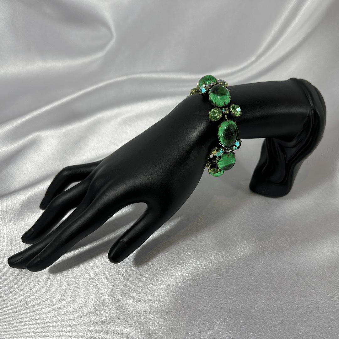 Antique Bracelet & Earrings Vintage Regency Bracelet & Earring Set Green Crystal For Sale 1