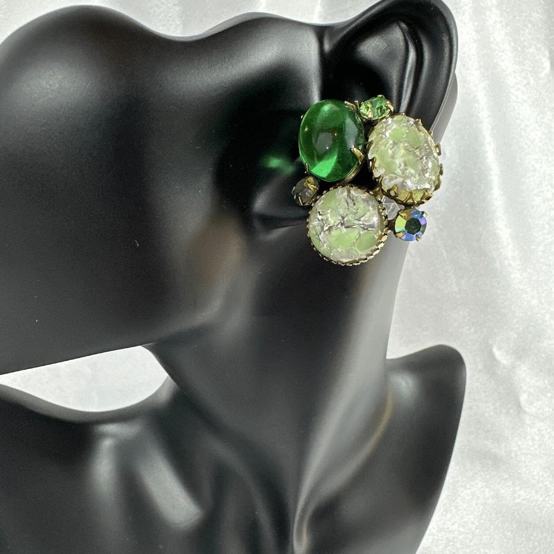 Antique Bracelet & Earrings Vintage Regency Bracelet & Earring Set Green Crystal For Sale 2
