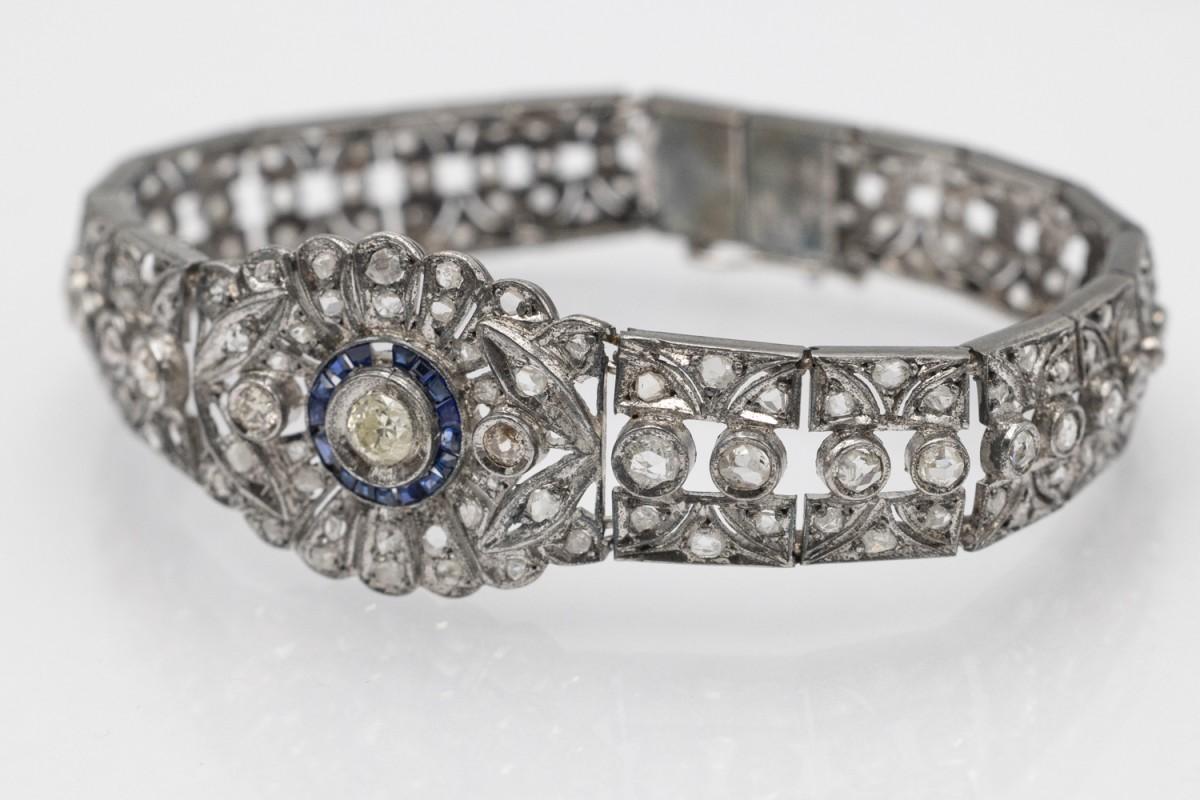 Antique bracelet from the Art Déco period, richly set with diamonds en Bastante bueno estado para la venta en Chorzów, PL