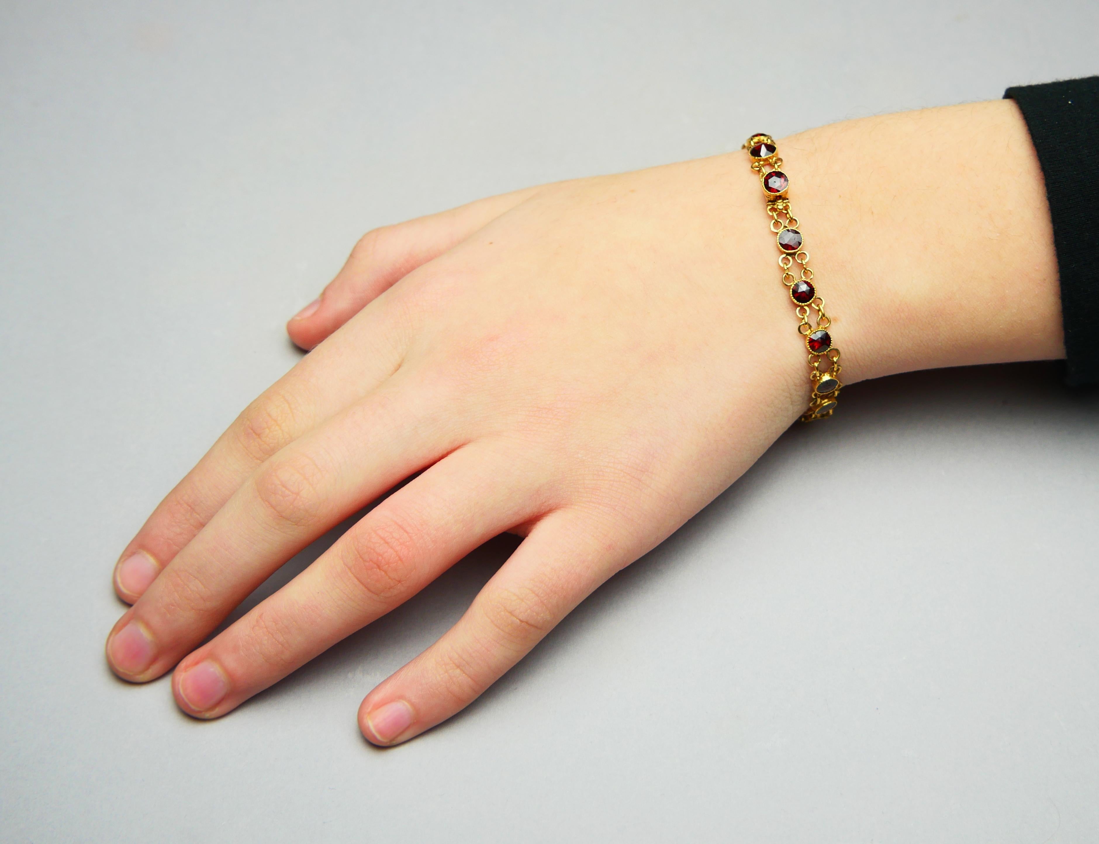 Women's Antique Bracelet Garnet solid 18K Gold / 18cm/ 6gr