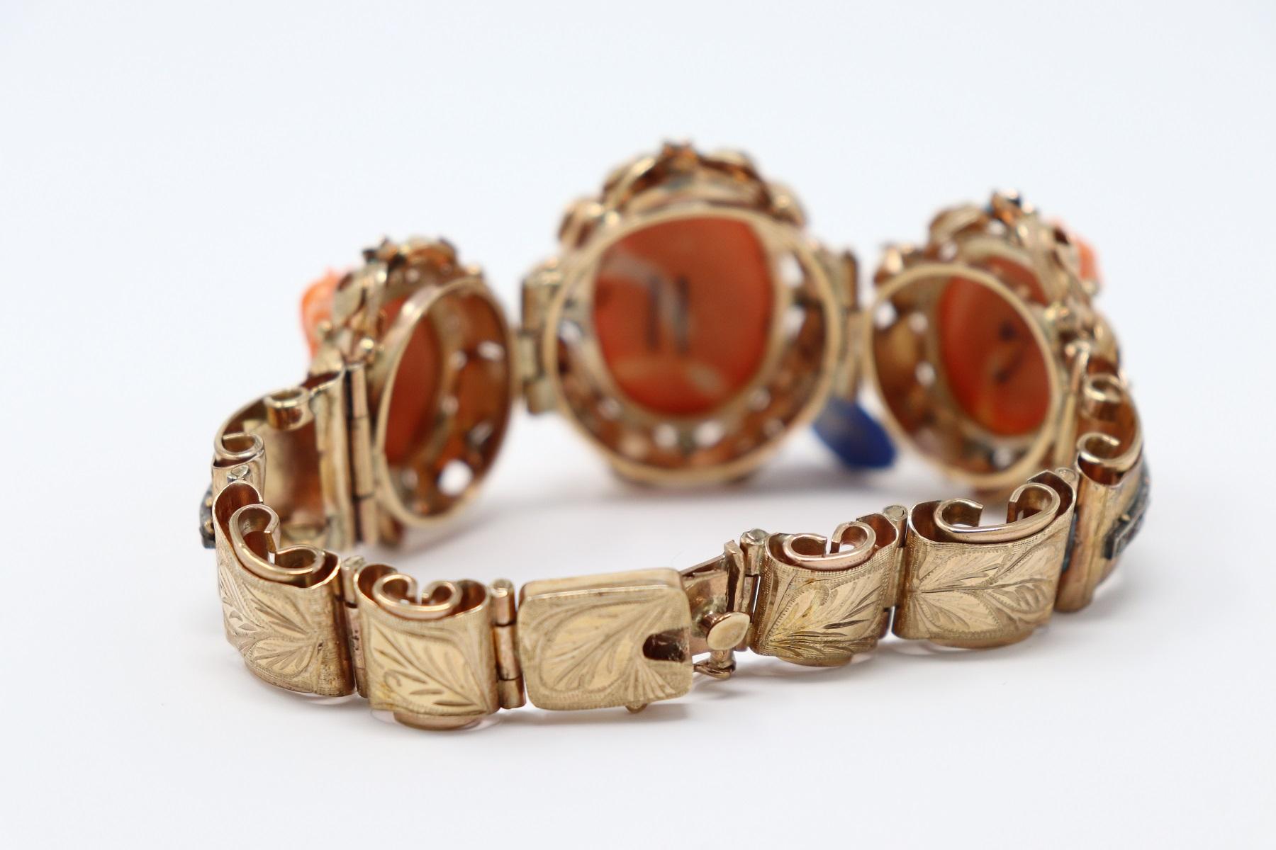 Antique Bracelet in Rose Gold Diamonds and Cameos in Coral 1