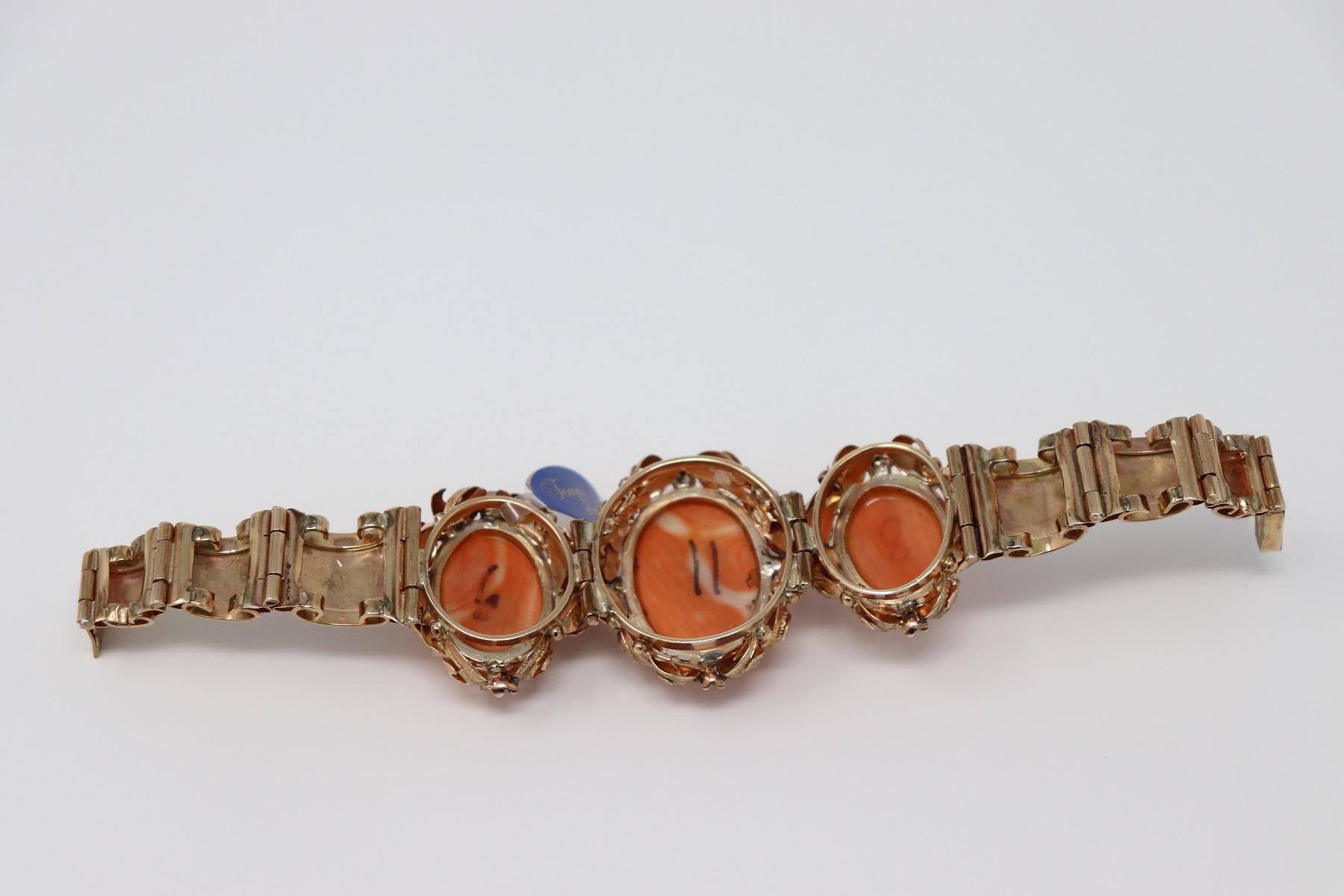 Antique Bracelet in Rose Gold Diamonds and Cameos in Coral 2