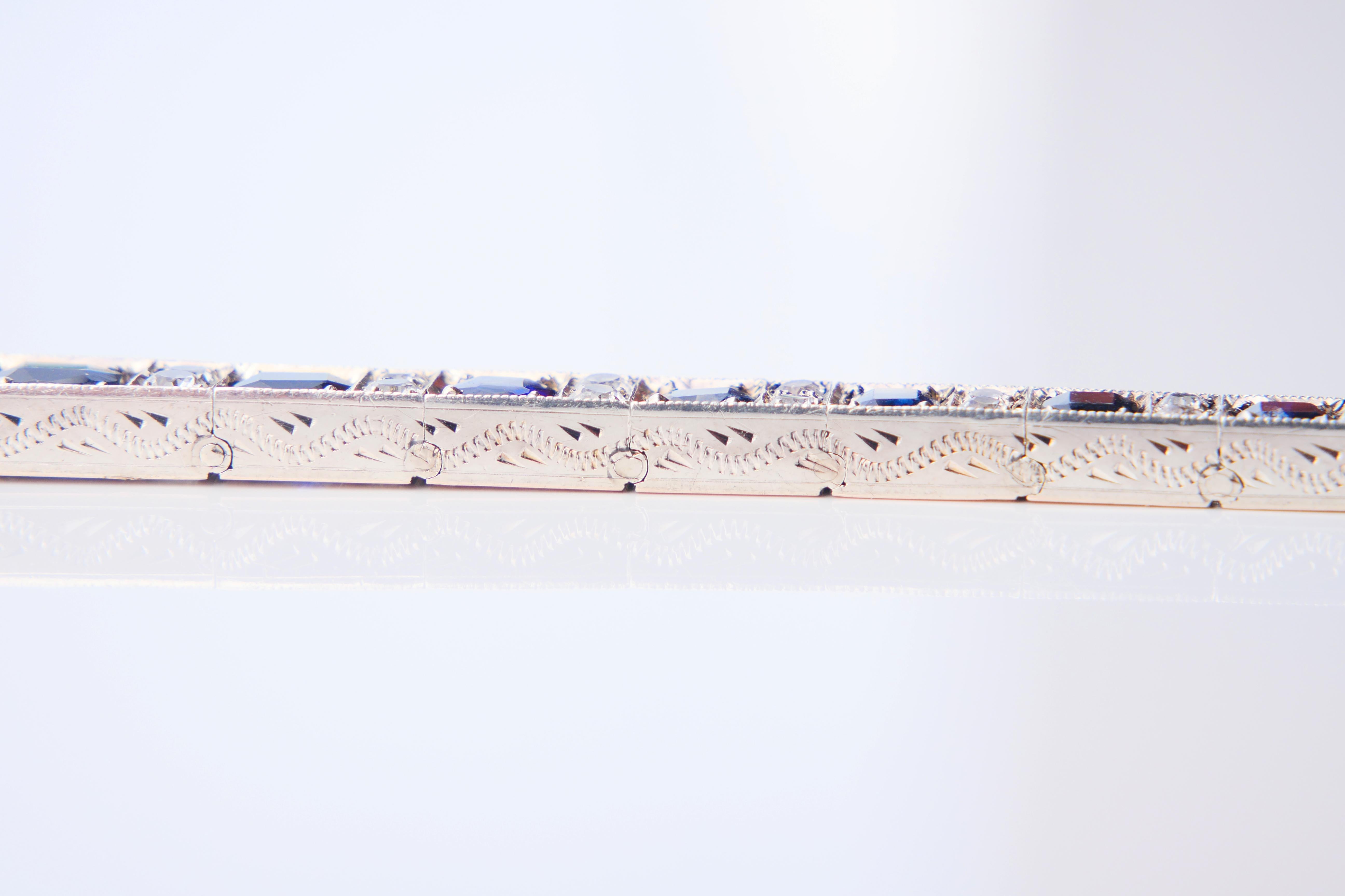 Antique Bracelet natural 18ctw Blue White Sapphire solid Silver 10K Gold/18.5cm For Sale 6