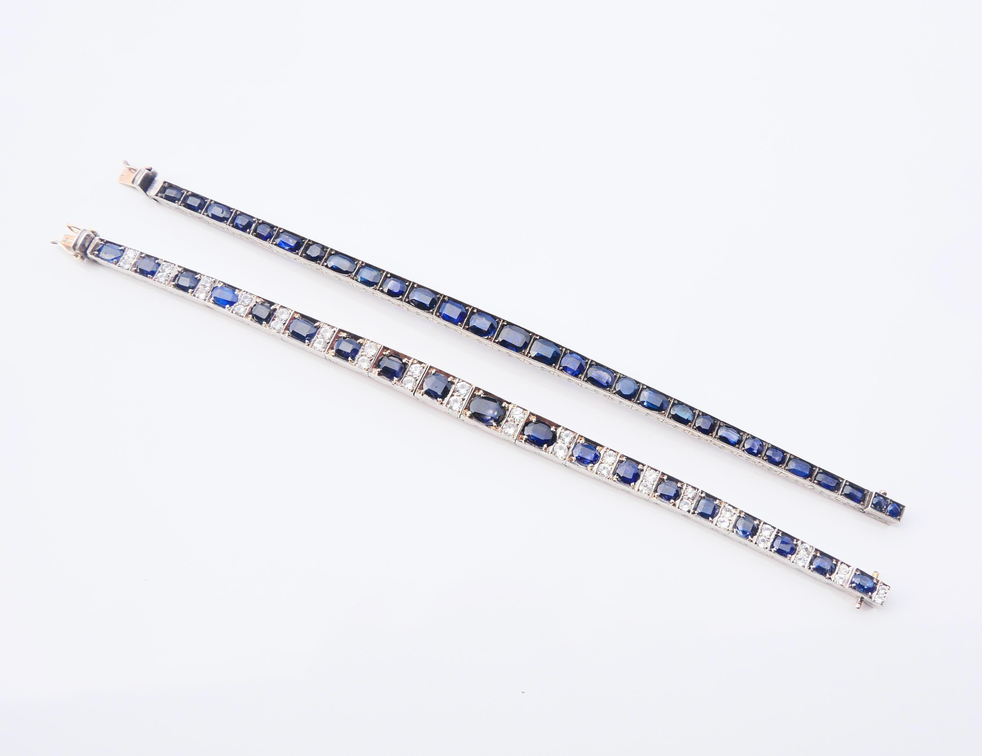 Antique Bracelet natural 18ctw Blue White Sapphire solid Silver 10K Gold/18.5cm For Sale 8