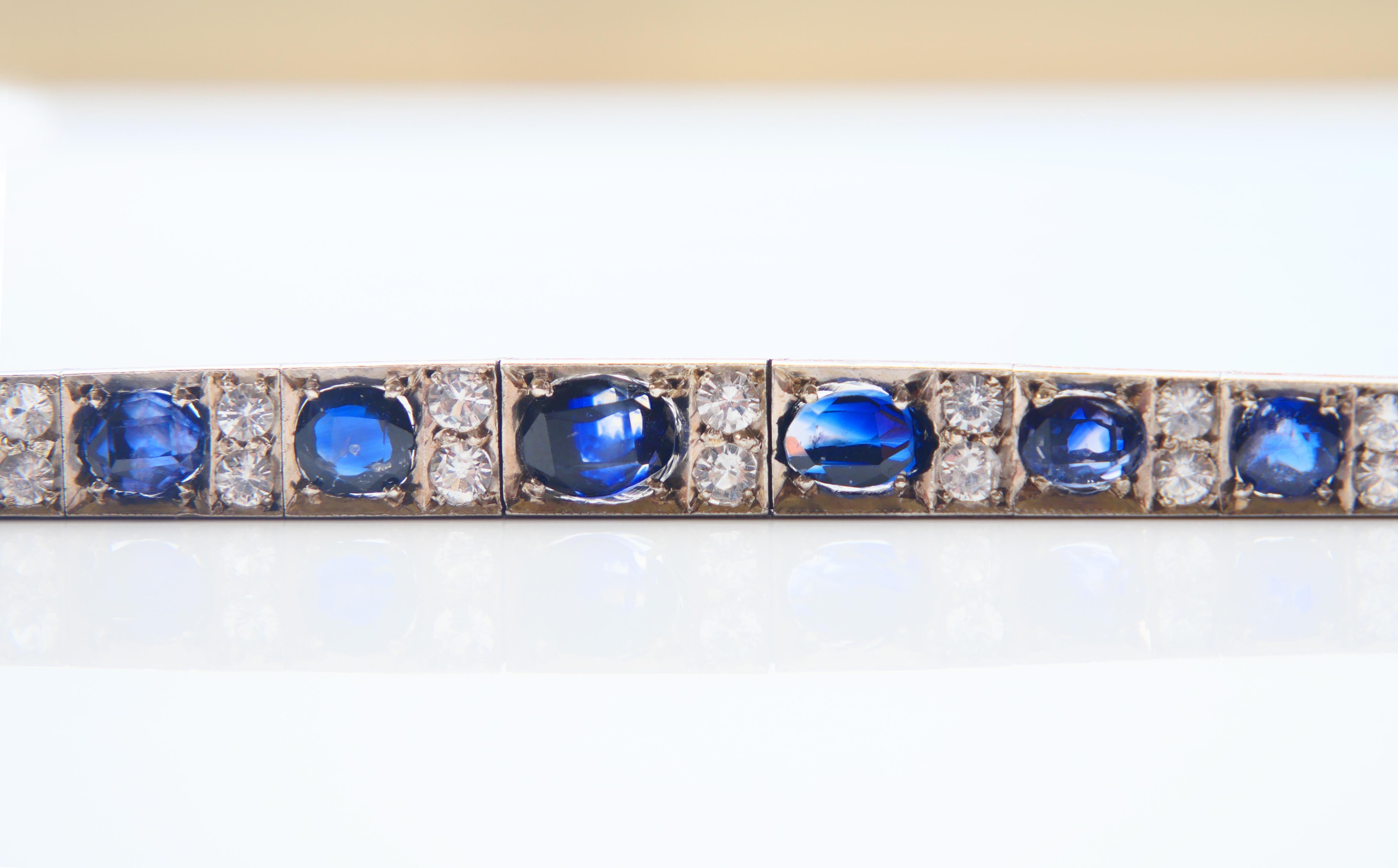 Antique Bracelet natural 18ctw Blue White Sapphire solid Silver 10K Gold/18.5cm For Sale 3