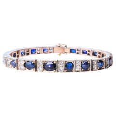 Antikes Armband, natürlicher 18ctw Blau-Weiß-Saphir, massives Silber 10K Gold/18,5cm