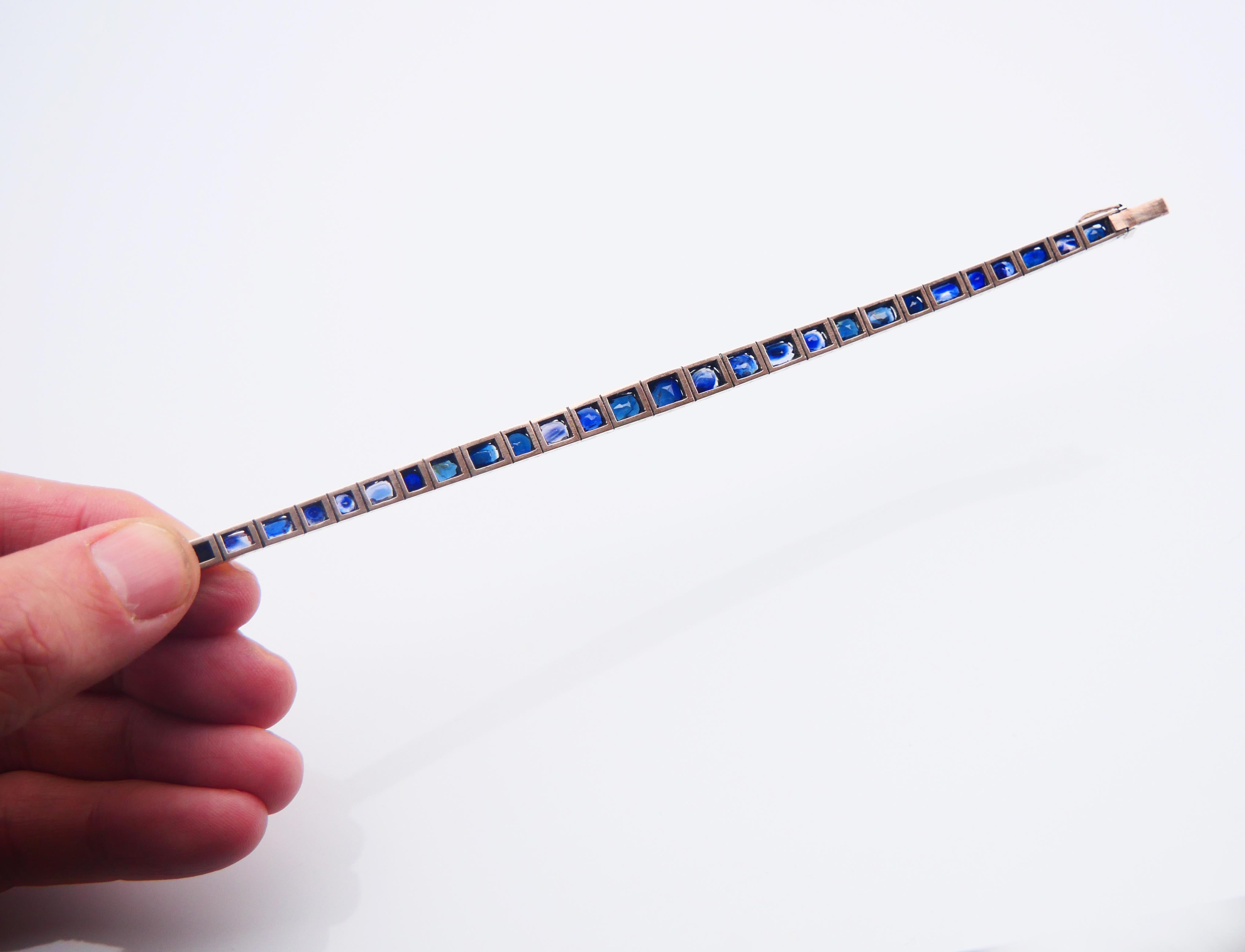Antique Bracelet natural 20ctw  Sapphires solid Silver/ 10K Gold /18cm / 22gr For Sale 9