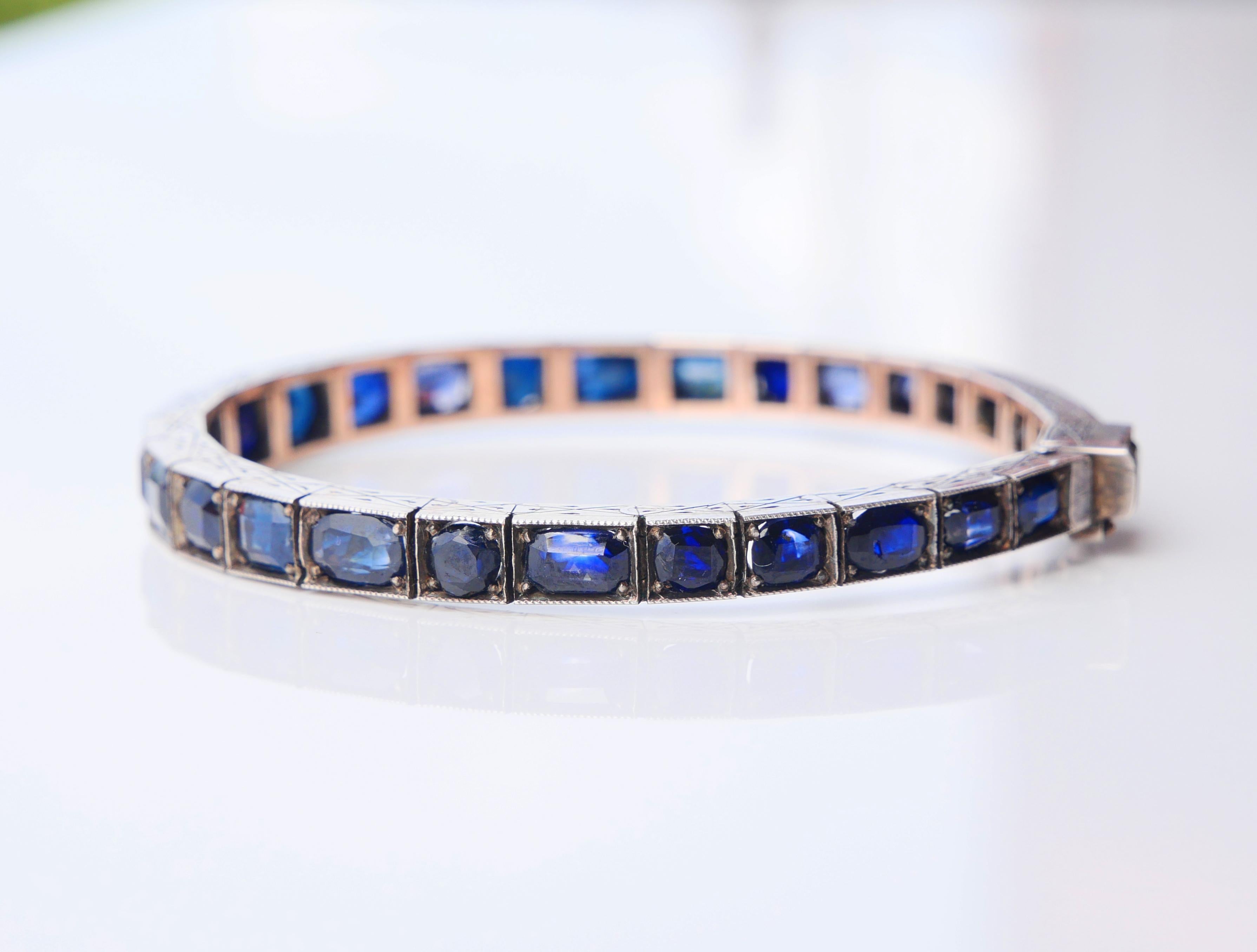Art Nouveau Antique Bracelet natural 20ctw  Sapphires solid Silver/ 10K Gold /18cm / 22gr For Sale