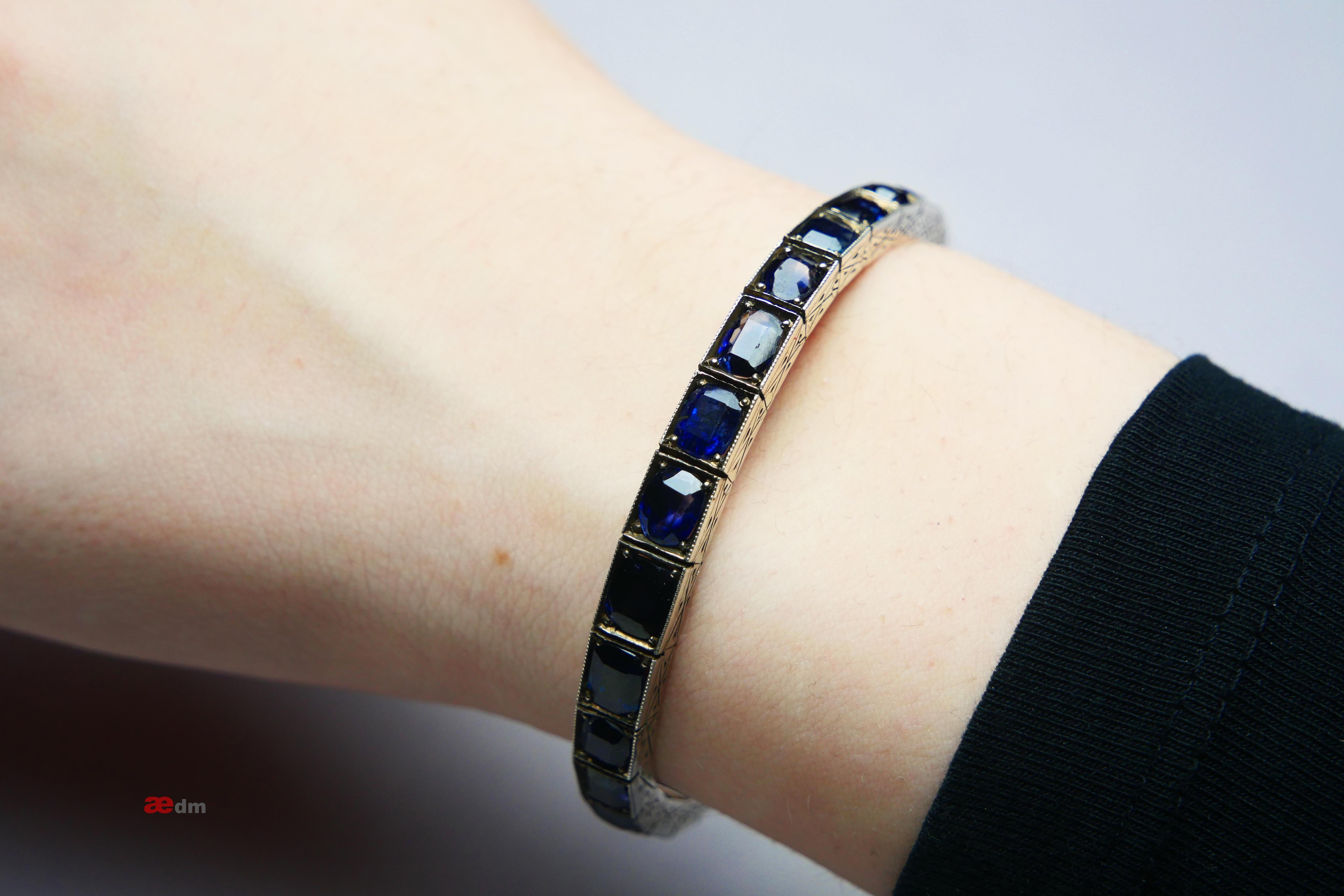 Antique Bracelet natural 20ctw  Sapphires solid Silver/ 10K Gold /18cm / 22gr For Sale 1