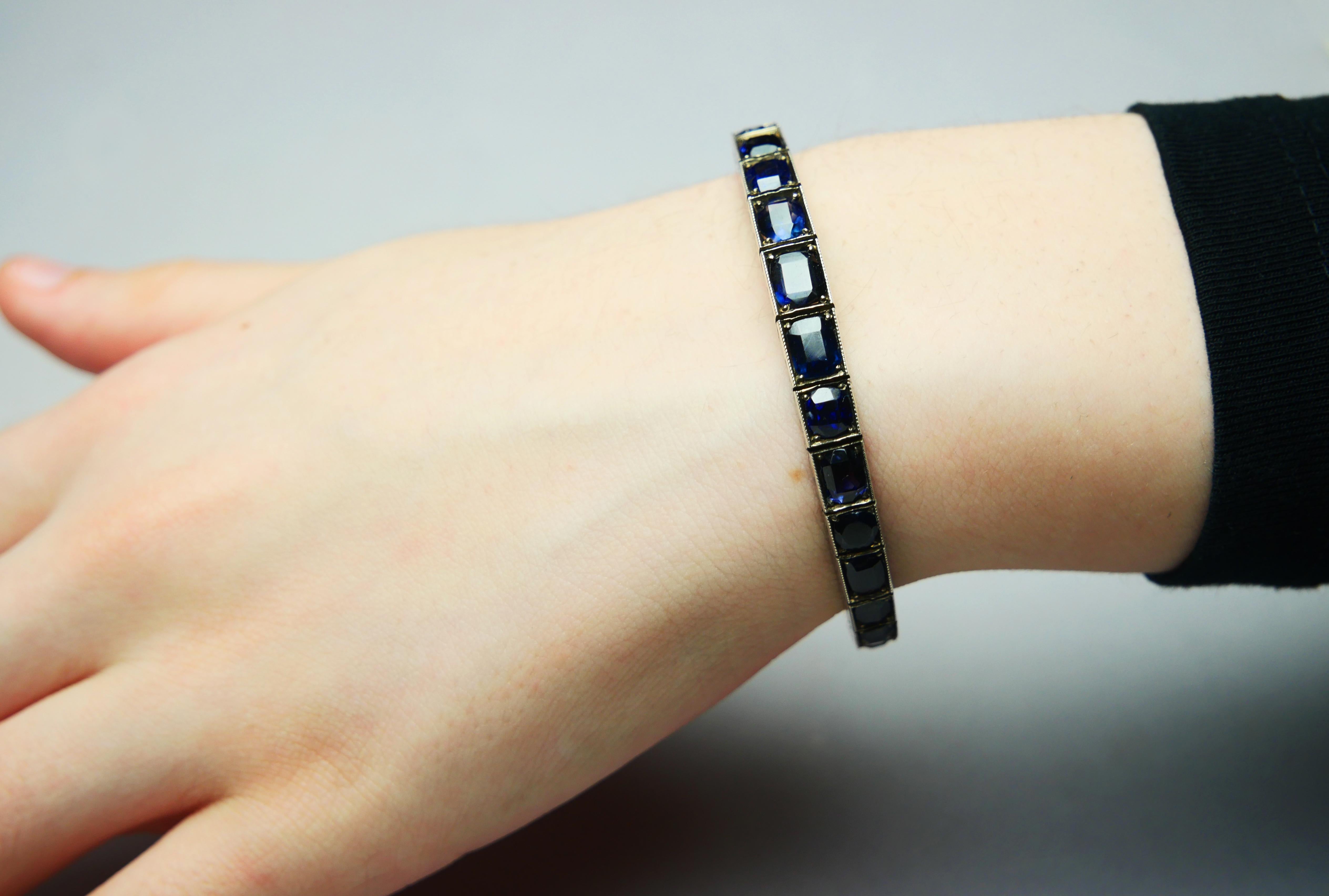 Women's Antique Bracelet natural 20ctw  Sapphires solid Silver/ 10K Gold /18cm / 22gr For Sale