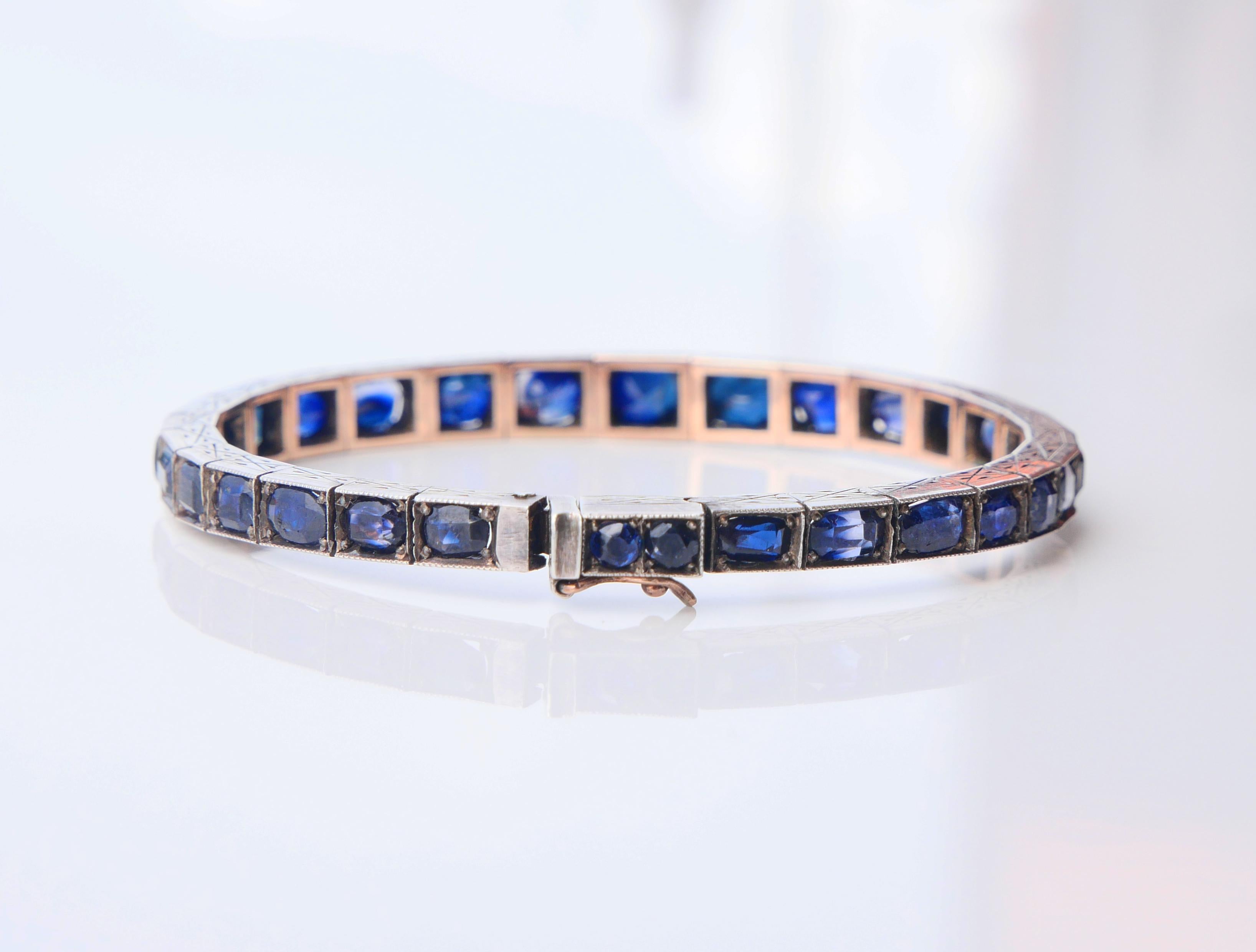Antique Bracelet natural 20ctw  Sapphires solid Silver/ 10K Gold /18cm / 22gr For Sale 2