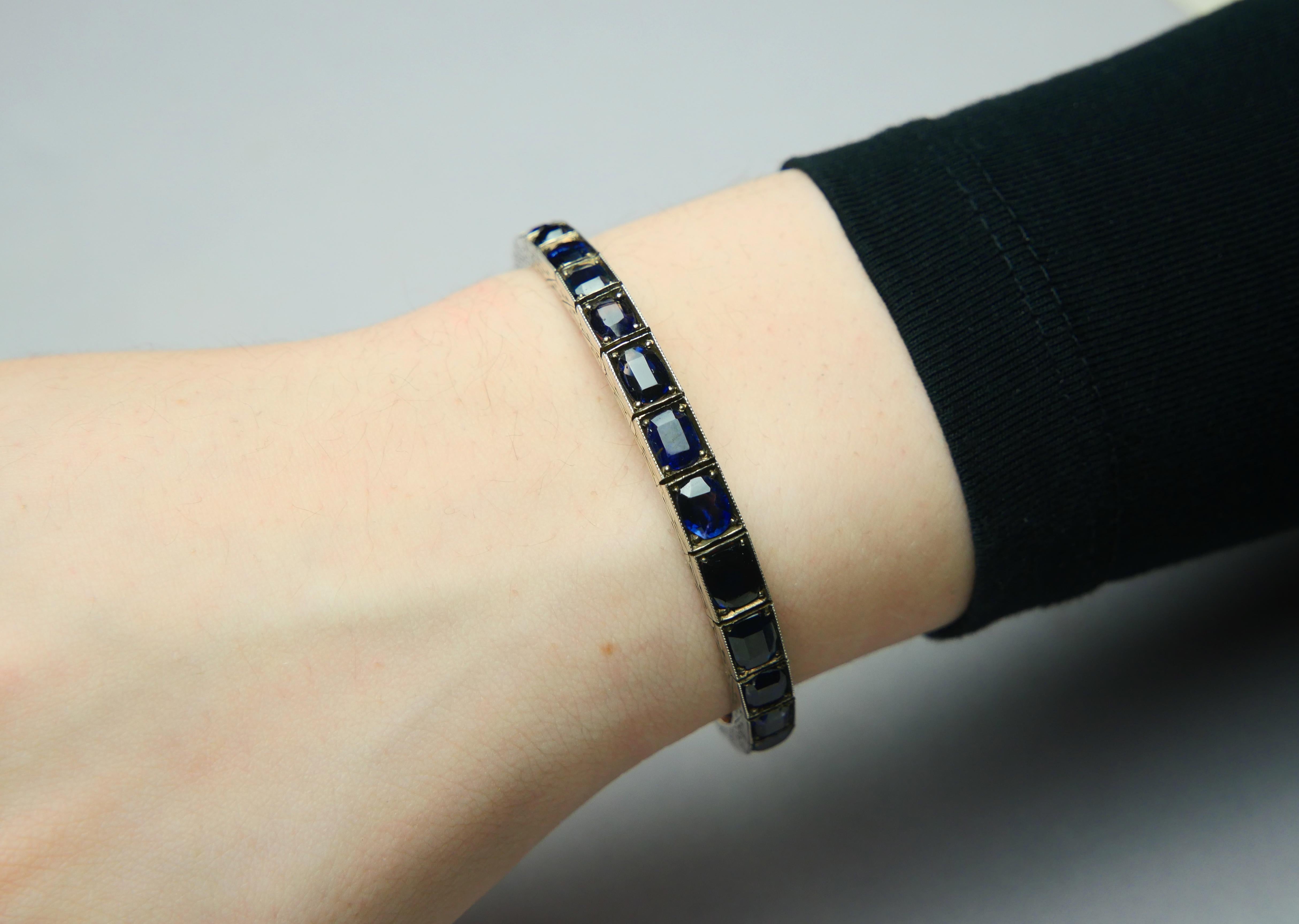 Oval Cut Antique Bracelet natural 20ctw  Sapphires solid Silver/ 10K Gold /18cm / 22gr For Sale