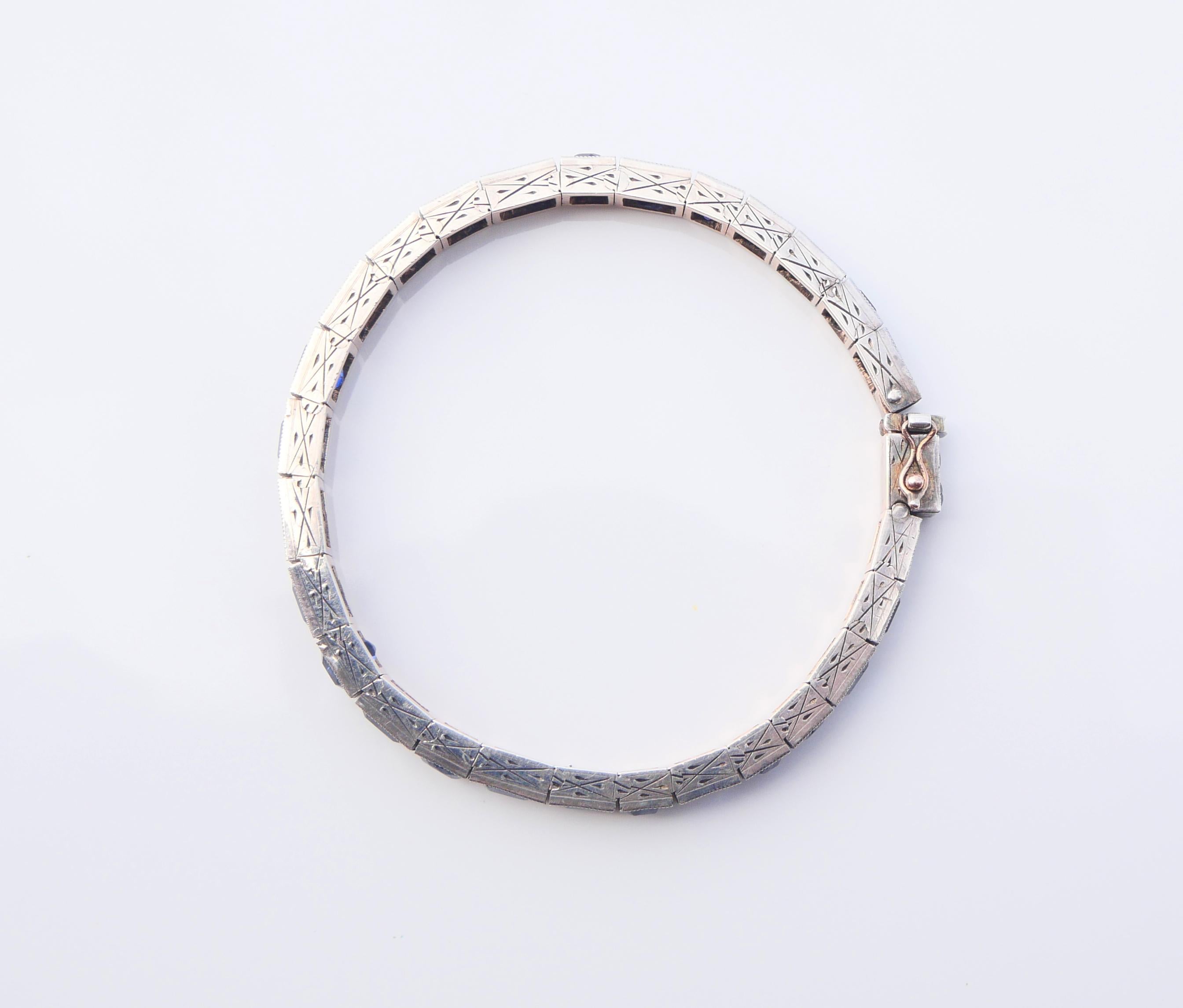 Antique Bracelet natural 20ctw  Sapphires solid Silver/ 10K Gold /18cm / 22gr For Sale 7